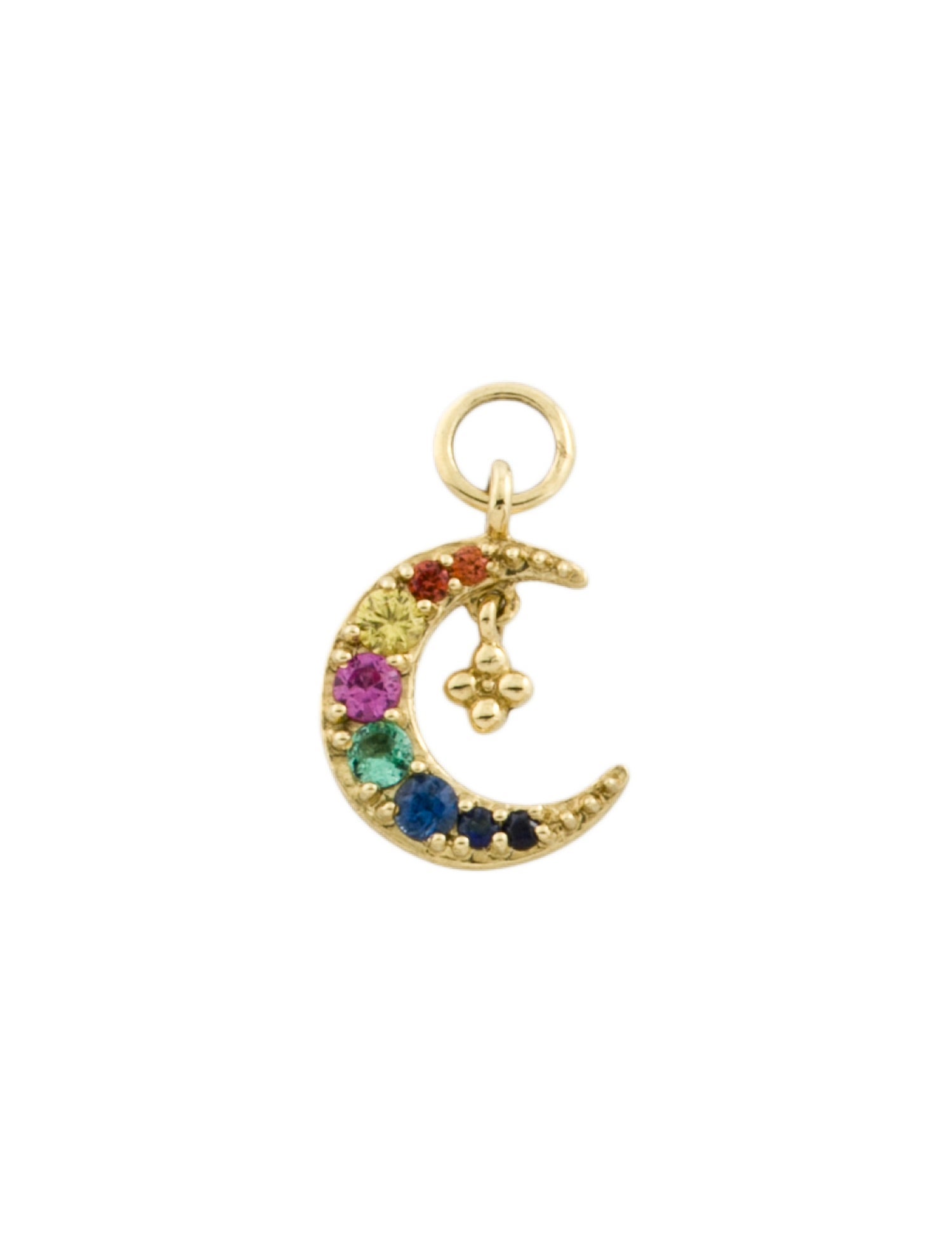 Jude Frances 18K Ruby, Emerald, & Sapphire Petite Pave Crescent Moon Earring Charm
