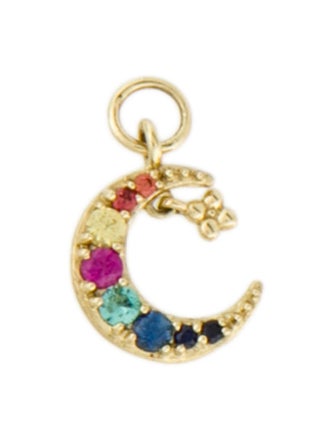 Jude Frances 18K Ruby, Emerald, & Sapphire Petite Pave Crescent Moon Earring Charm