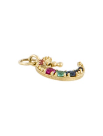 Jude Frances 18K Ruby, Emerald, & Sapphire Petite Pave Crescent Moon Earring Charm