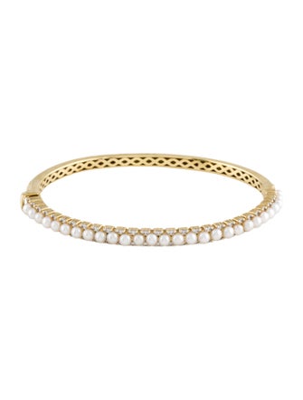 Jude Frances 18K Pearl & Diamond Hinged Bangle