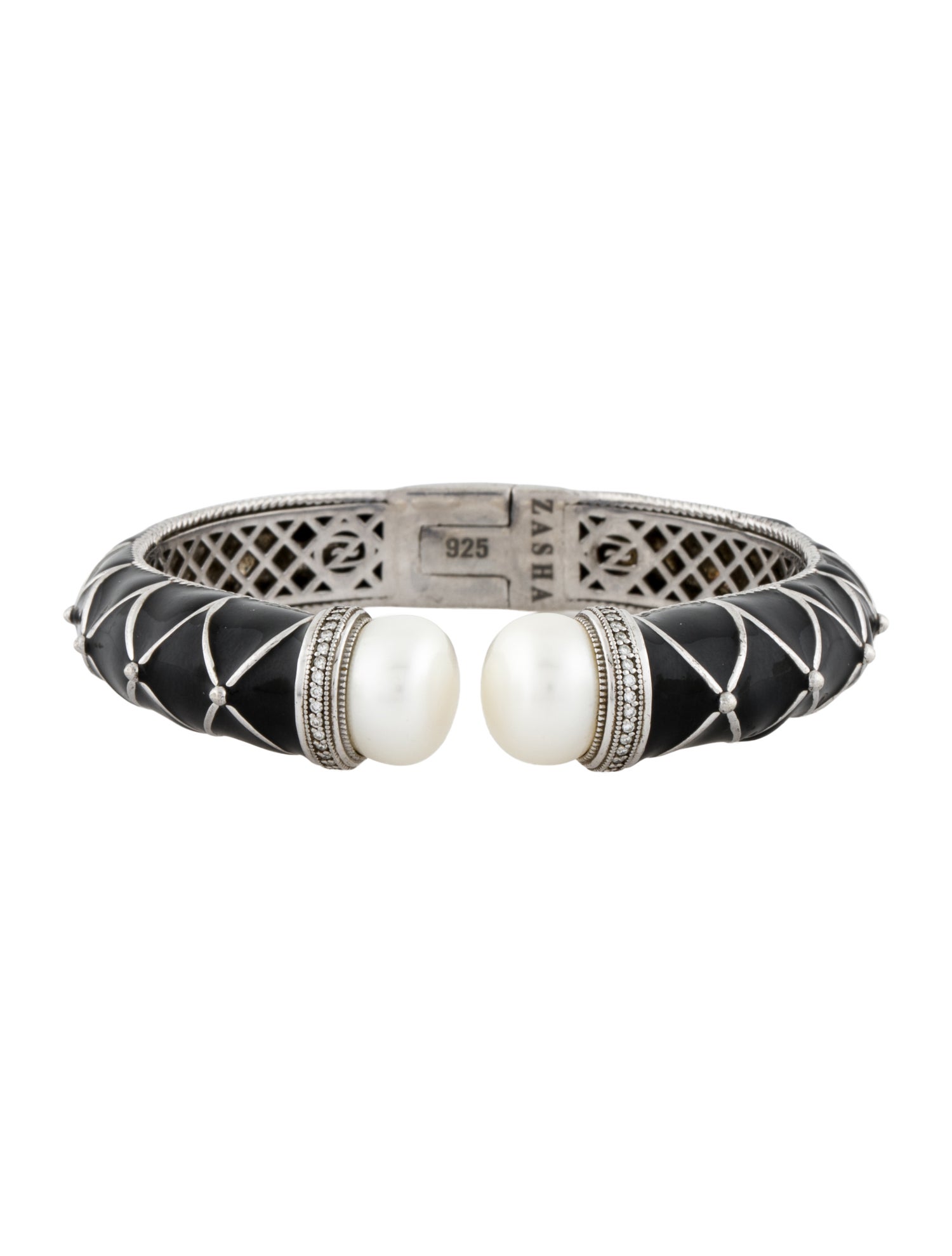 Jude Frances Zasha Pearl & Diamond Hinged Cuff Bracelet