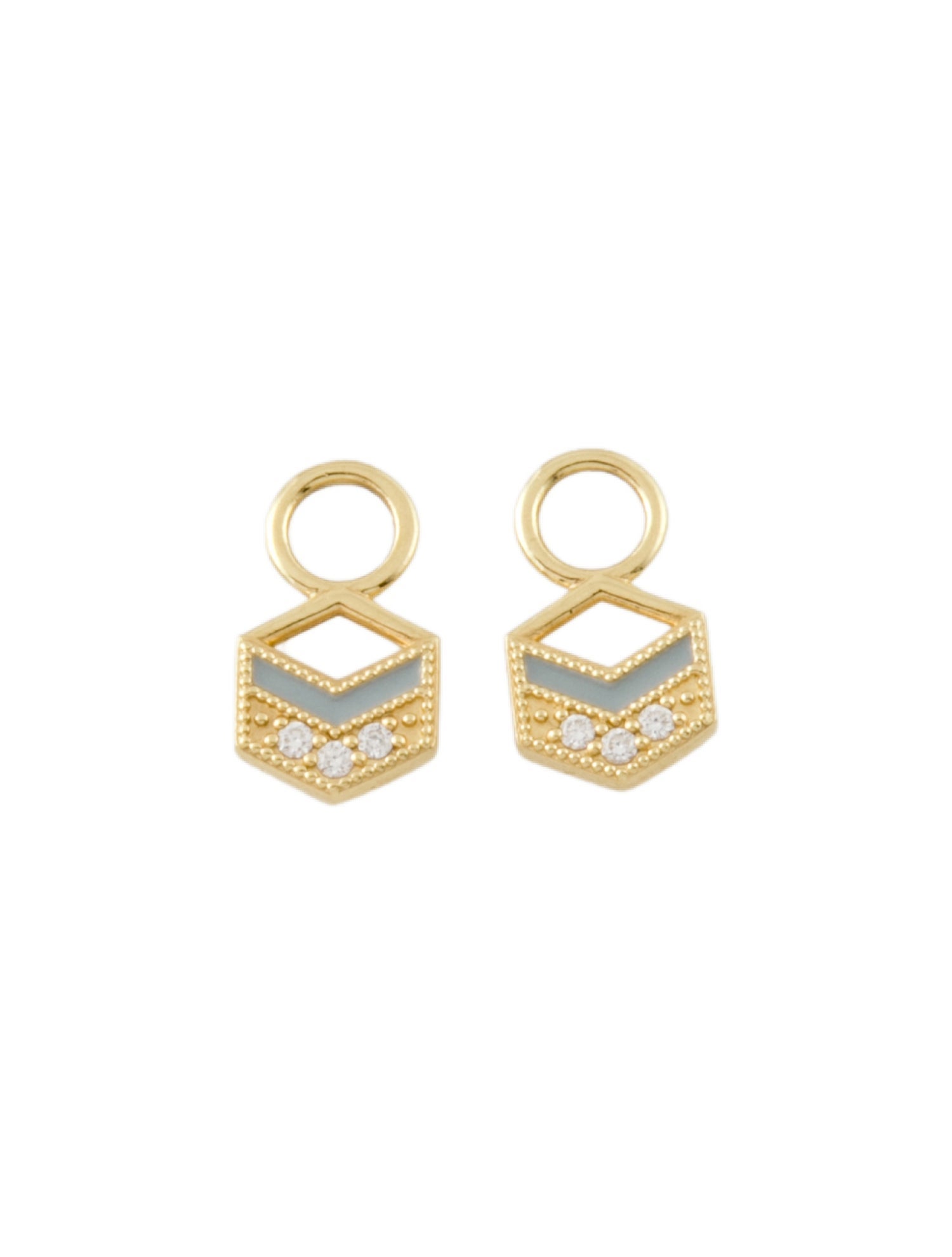 Jude Frances 18K Diamond Enamel Lisse Small Open Hexagon Earring Enhancers