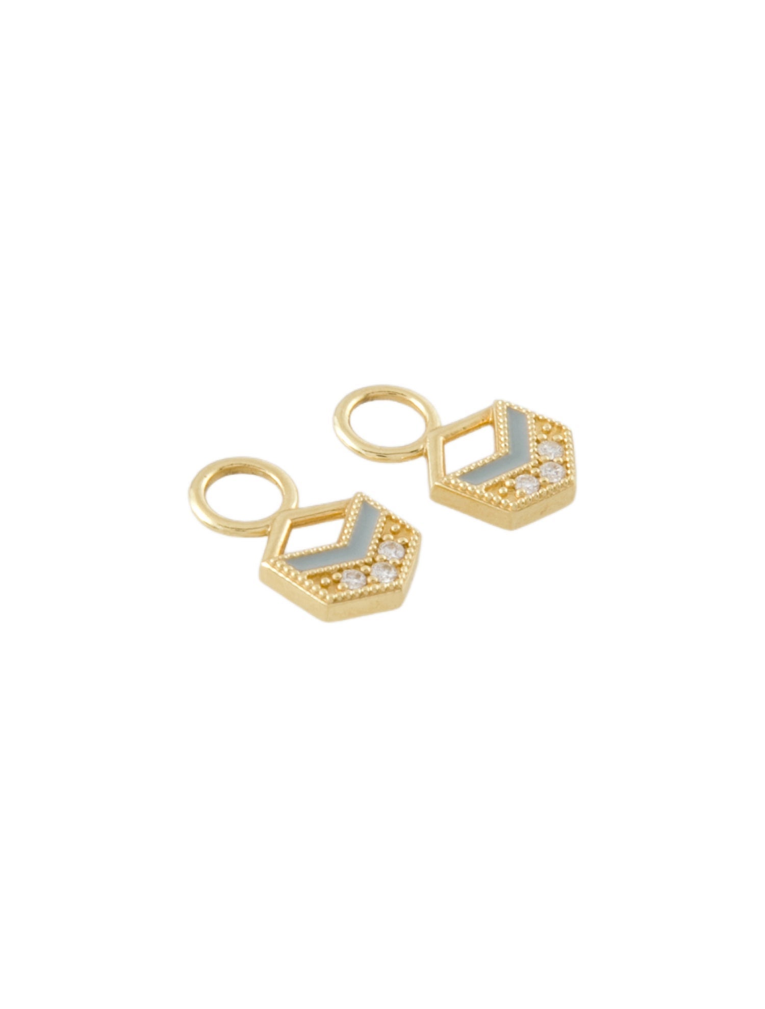 Jude Frances 18K Diamond Enamel Lisse Small Open Hexagon Earring Enhancers
