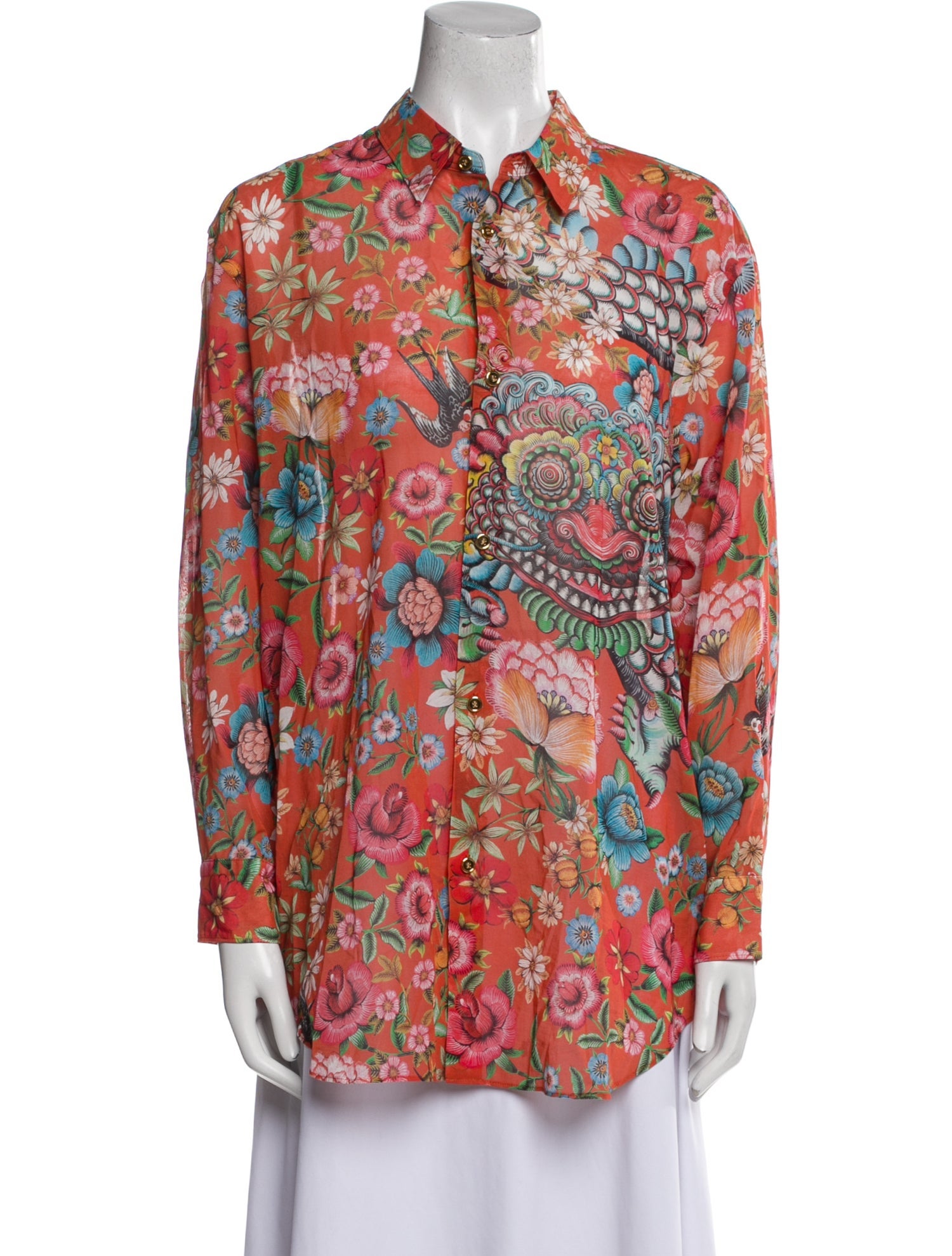 Junya Watanabe Floral Print Long Sleeve Button-Up Top
