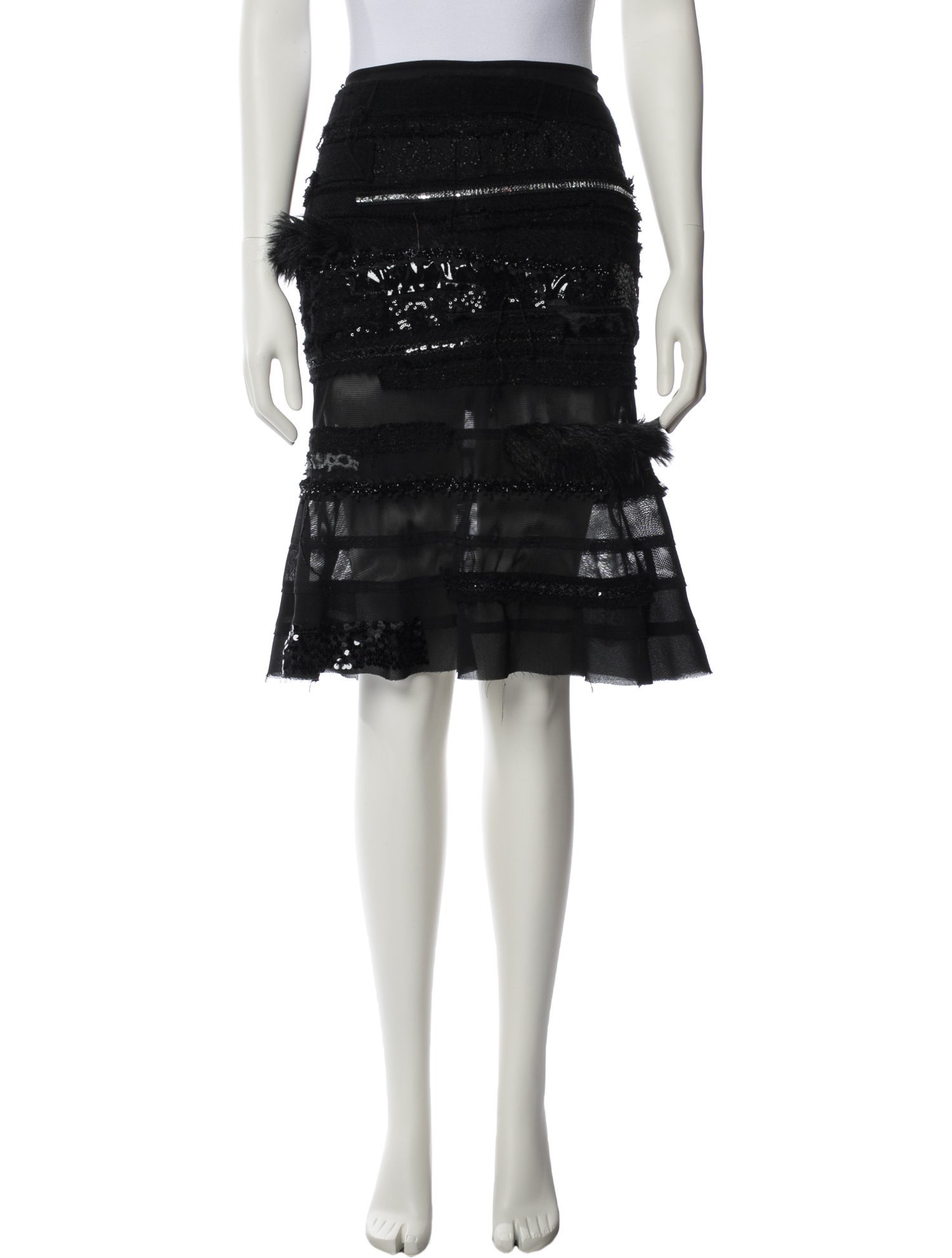 Junya Watanabe Faux Fur Trim Knee-Length Skirt