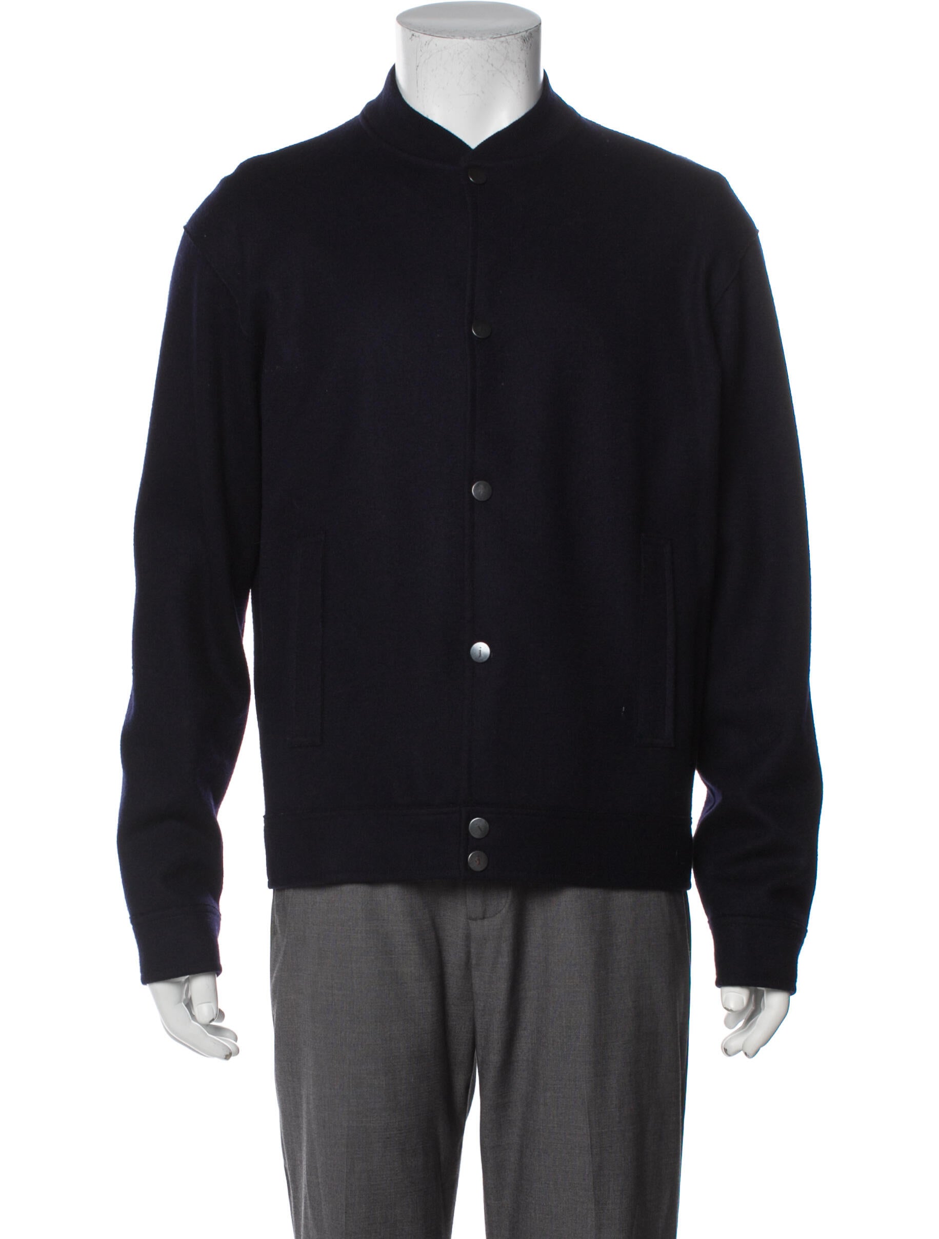 John Varvatos Merino Wool Bomber Jacket Blue Outerwear, Clothing