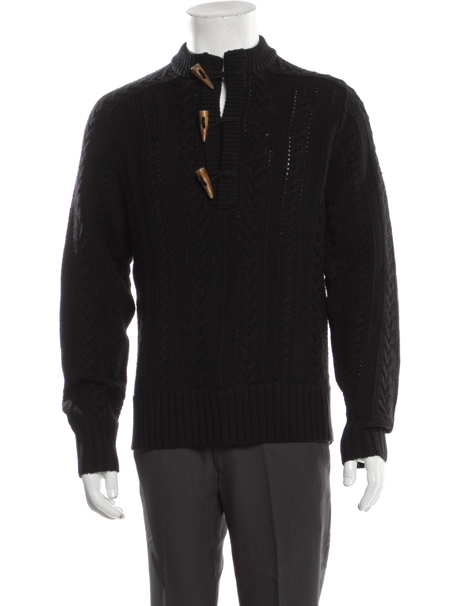 John Varvatos Merino Wool Mock Neck Polo Sweater - Black Sweaters ...