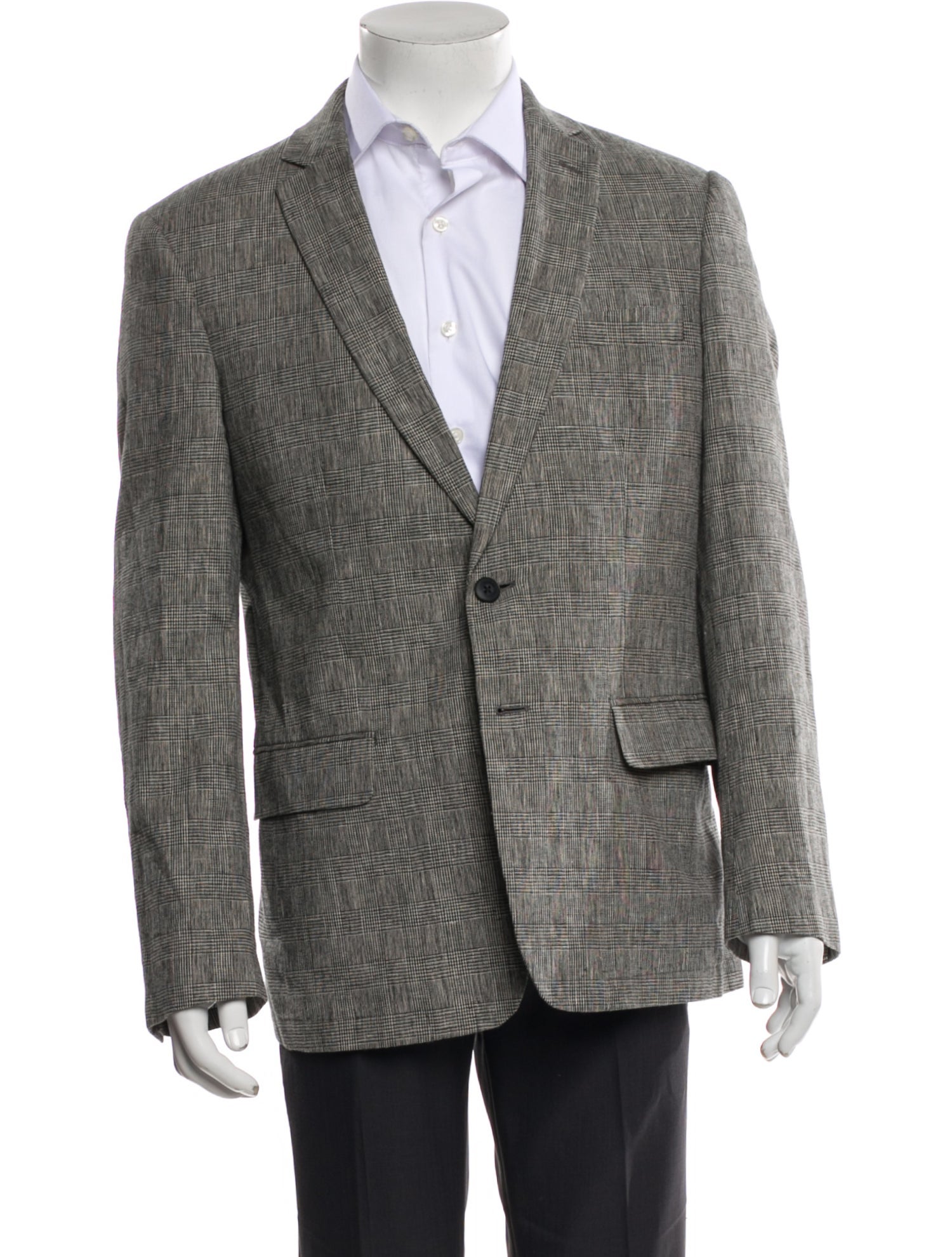 John Varvatos Linen Plaid Print Blazer