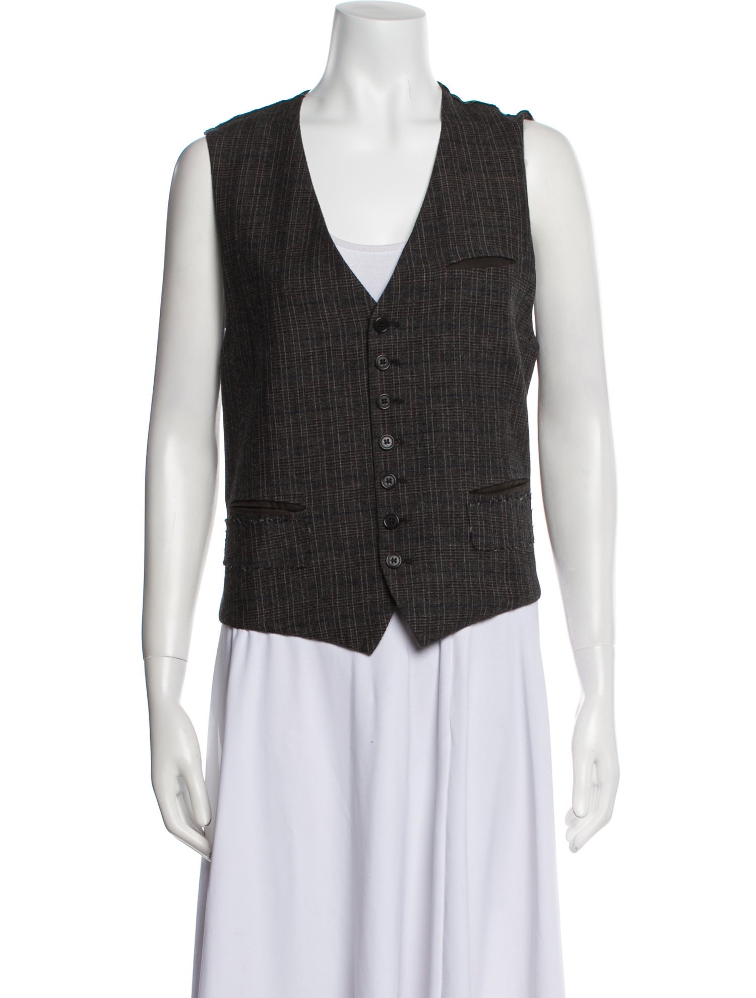John Varvatos Virgin Wool Plaid Print Vest