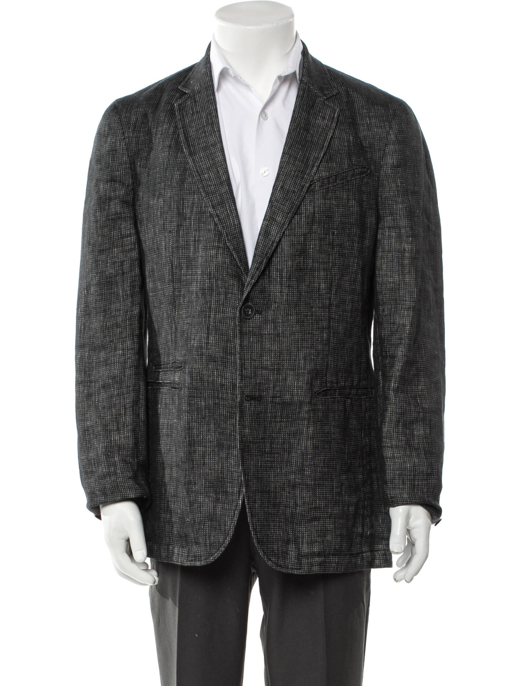 John Varvatos Linen Plaid Print Blazer