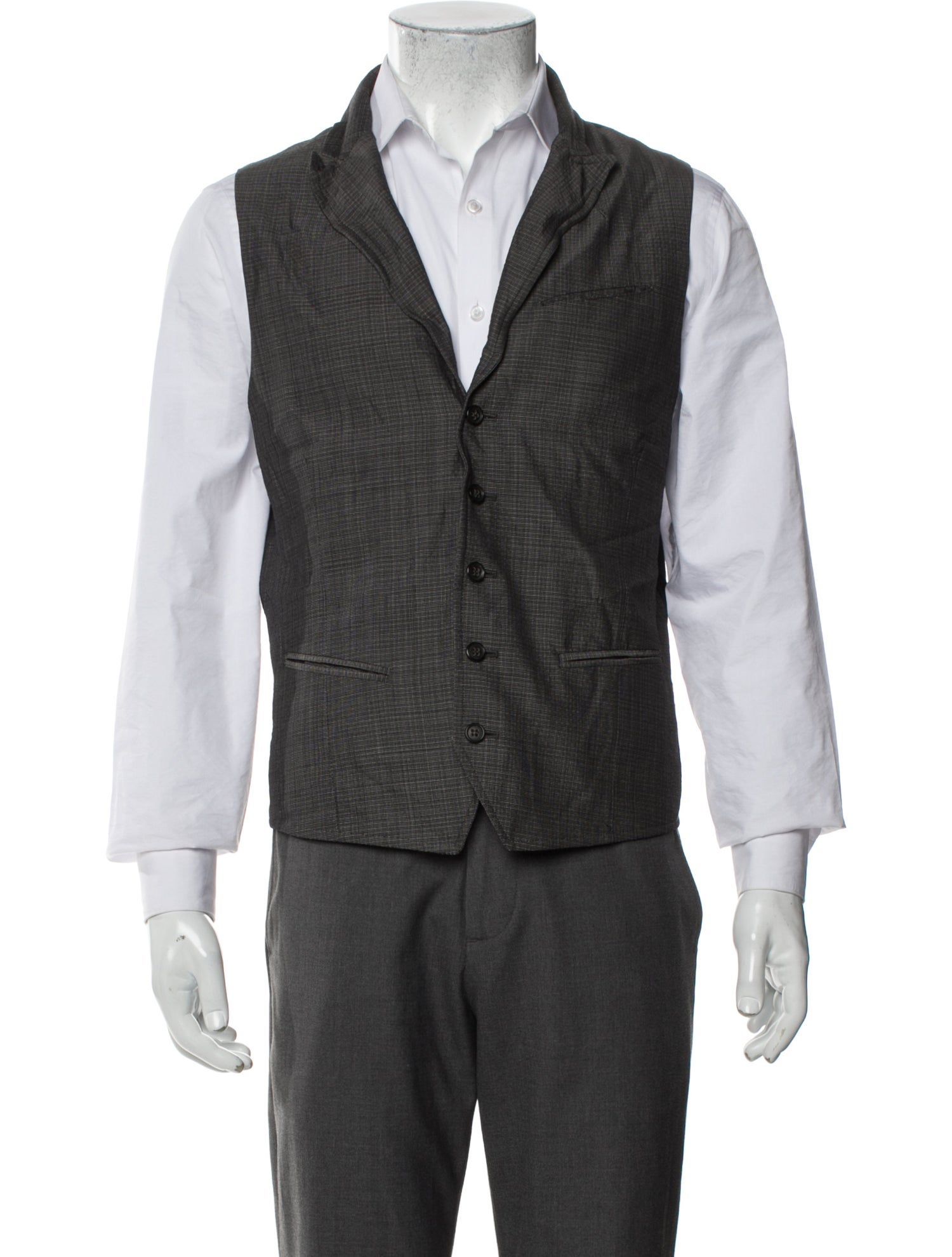 John Varvatos Wool Plaid Print Suit Vest