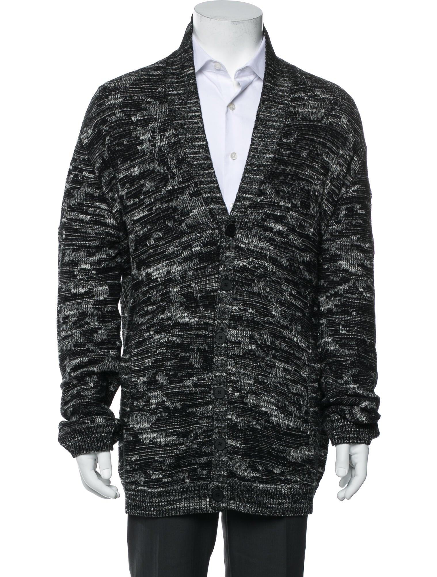John Varvatos Tweed Pattern V-Neck Cardigan