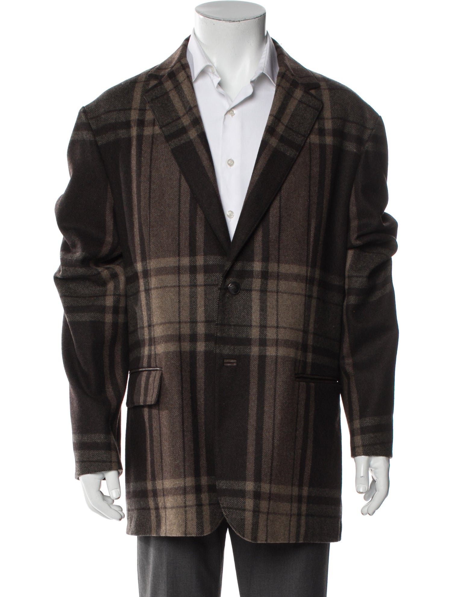 John Varvatos Wool Plaid Print Overcoat