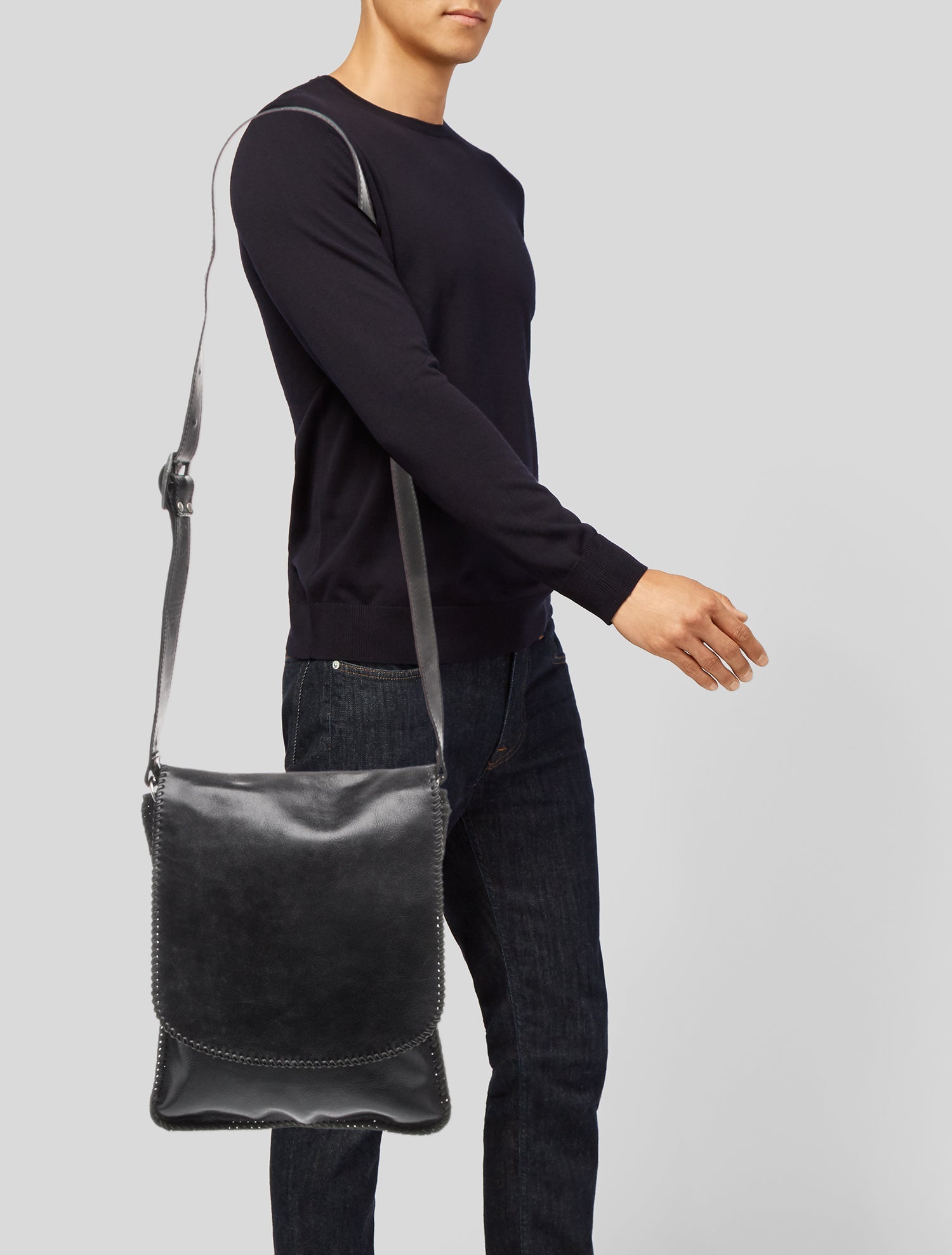 John Varvatos Leather Messenger Bag