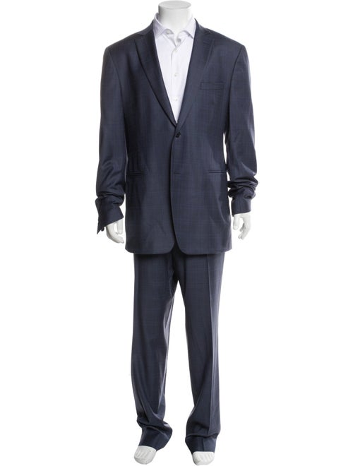 John Varvatos Virgin Wool Plaid Print Two-Piece Suit Vest