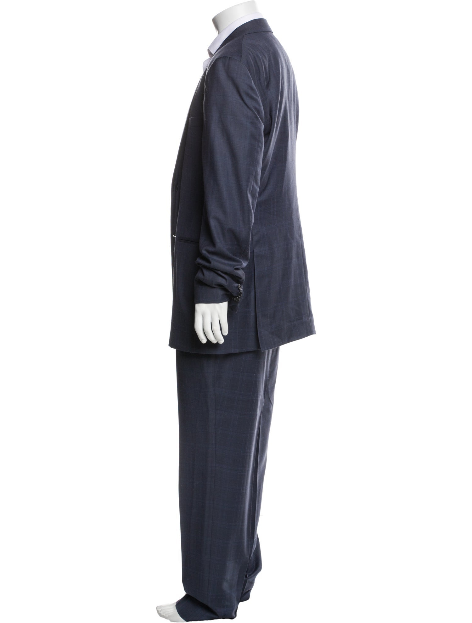 John Varvatos Virgin Wool Plaid Print Two-Piece Suit Vest