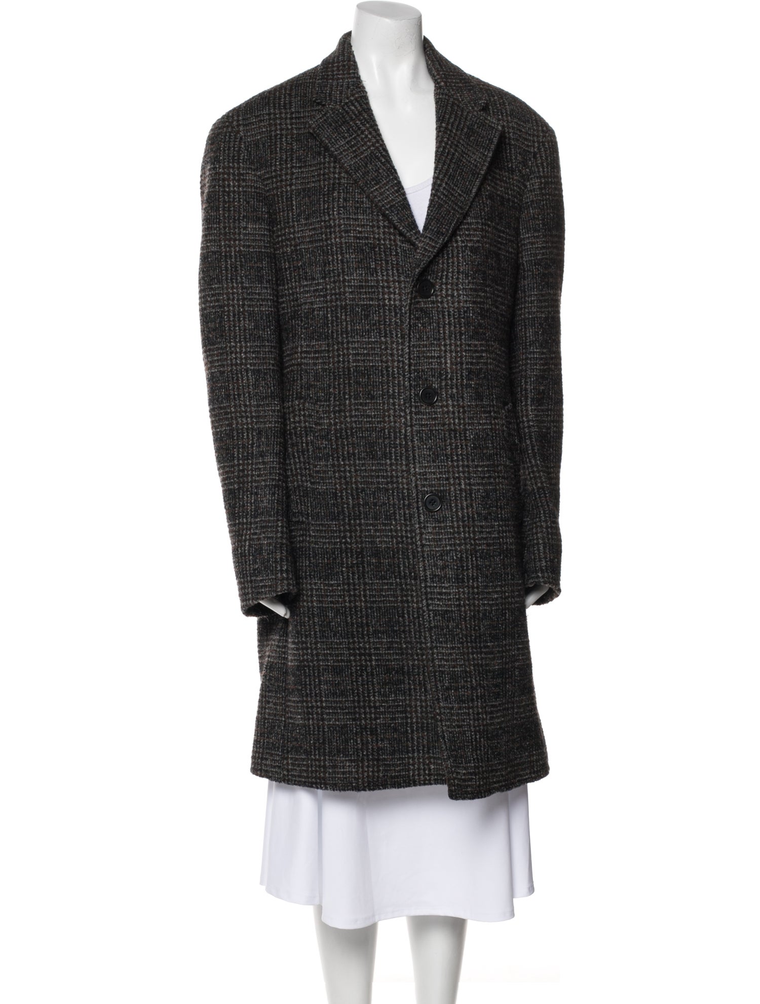 John Varvatos Virgin Wool Houndstooth Print Faux Fur Coat
