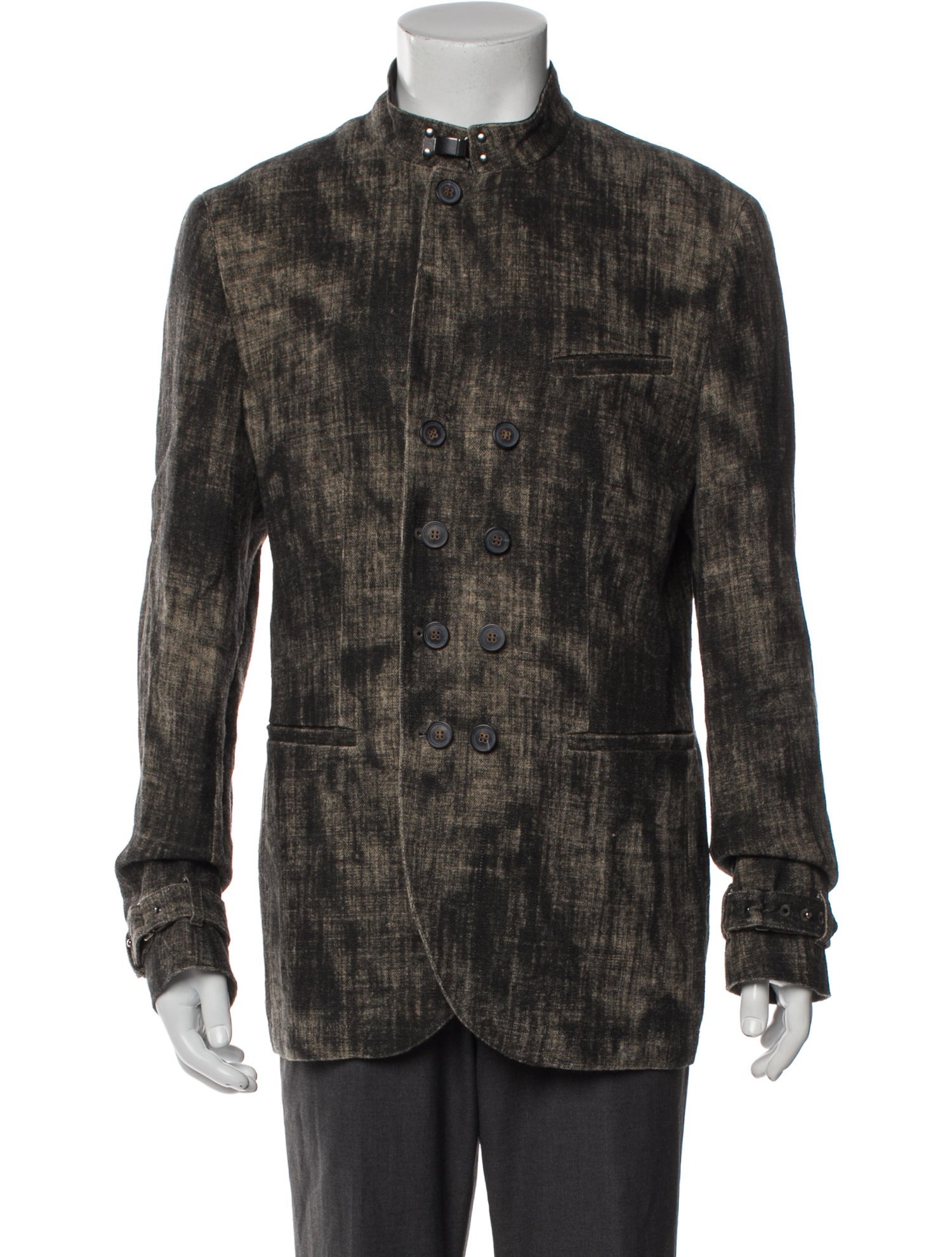 John Varvatos Linen Plaid Print Utility Jacket