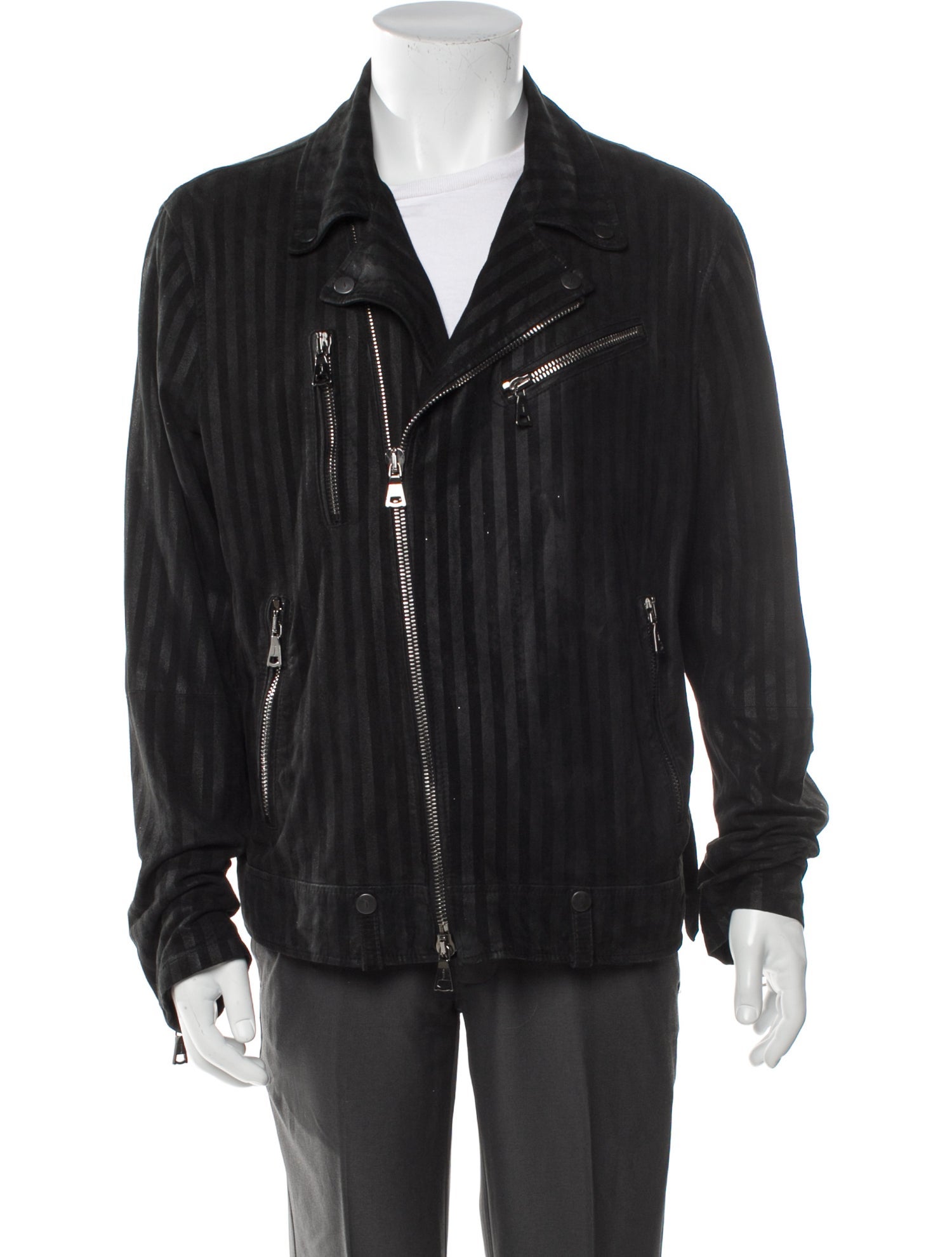 John Varvatos Goat Leather Striped Moto Jacket