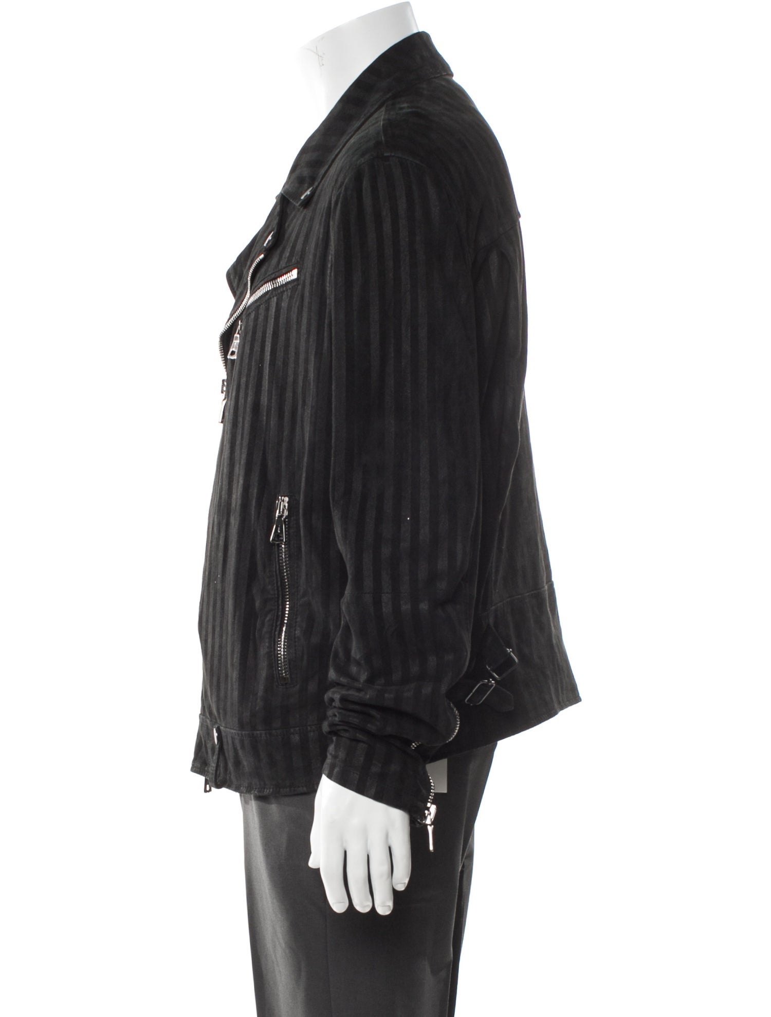 John Varvatos Goat Leather Striped Moto Jacket