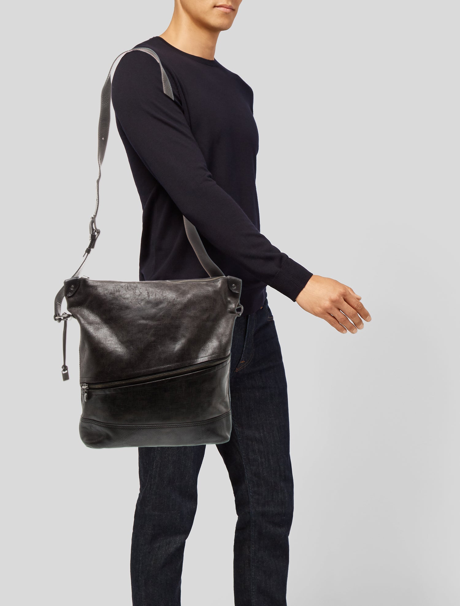 John Varvatos Leather Messenger Bag