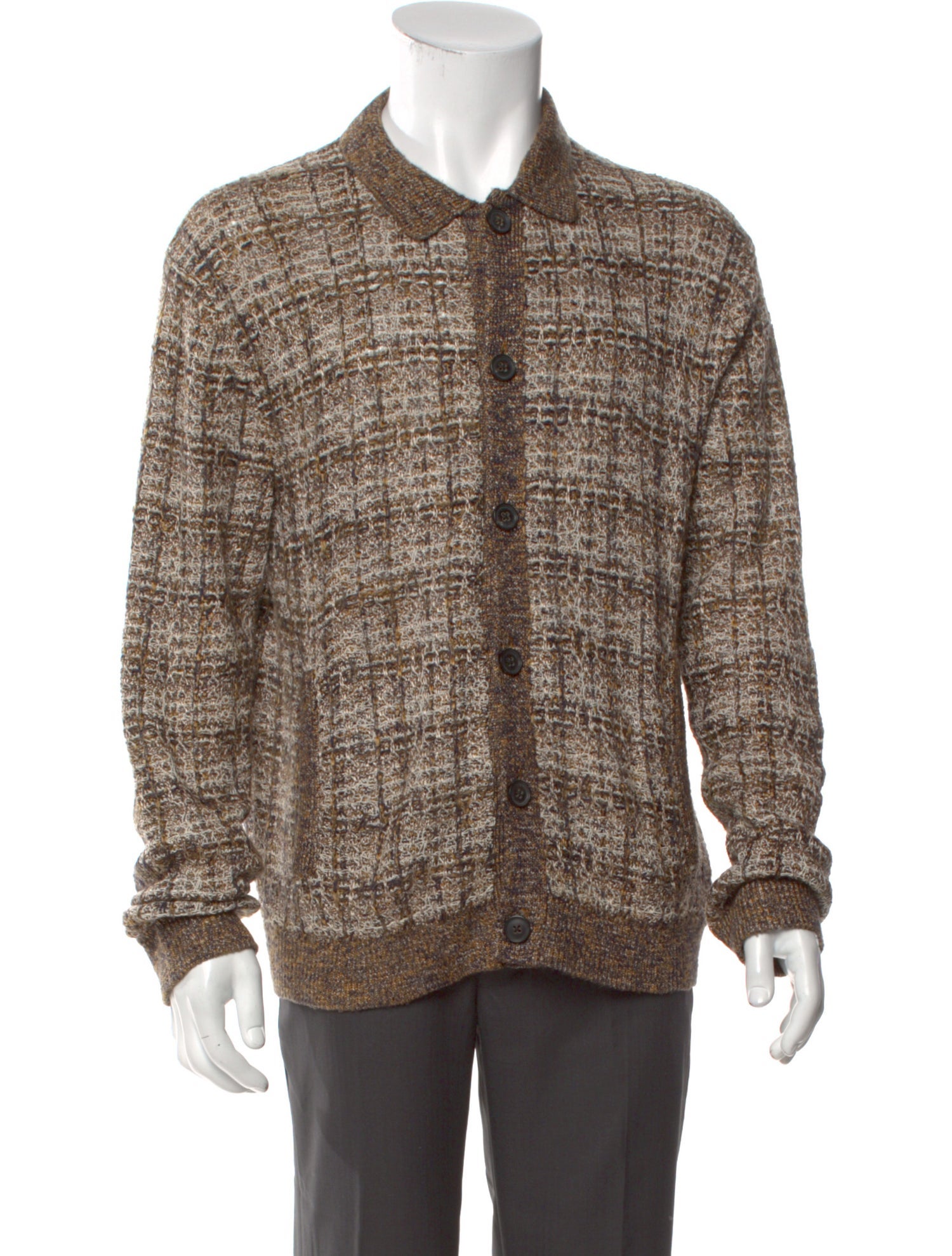 John Varvatos Tweed Pattern Collar Cardigan