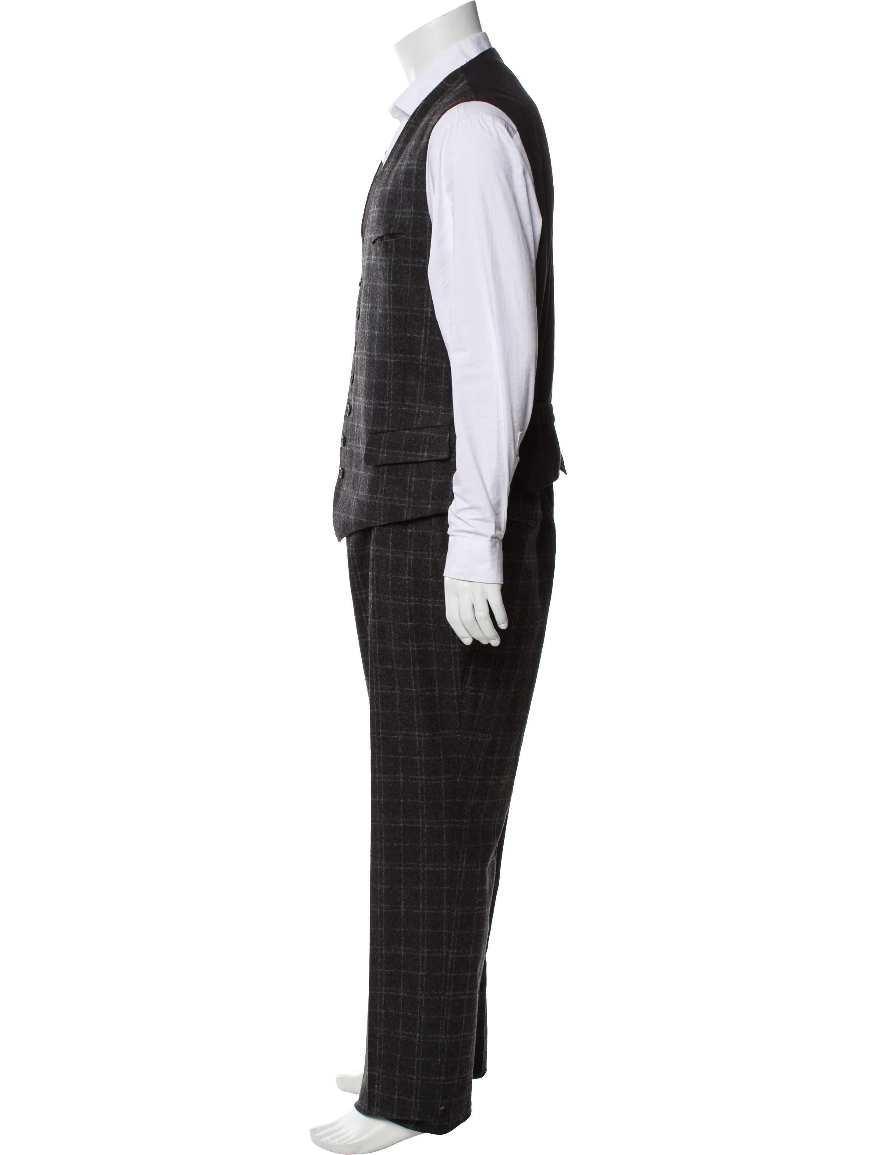John Varvatos Virgin Wool Plaid Print Two-Piece Suit Vest