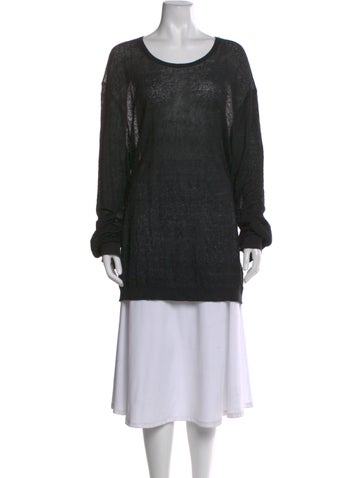 Pre-owned John Varvatos Linen Scoop Neck Sweater In Black