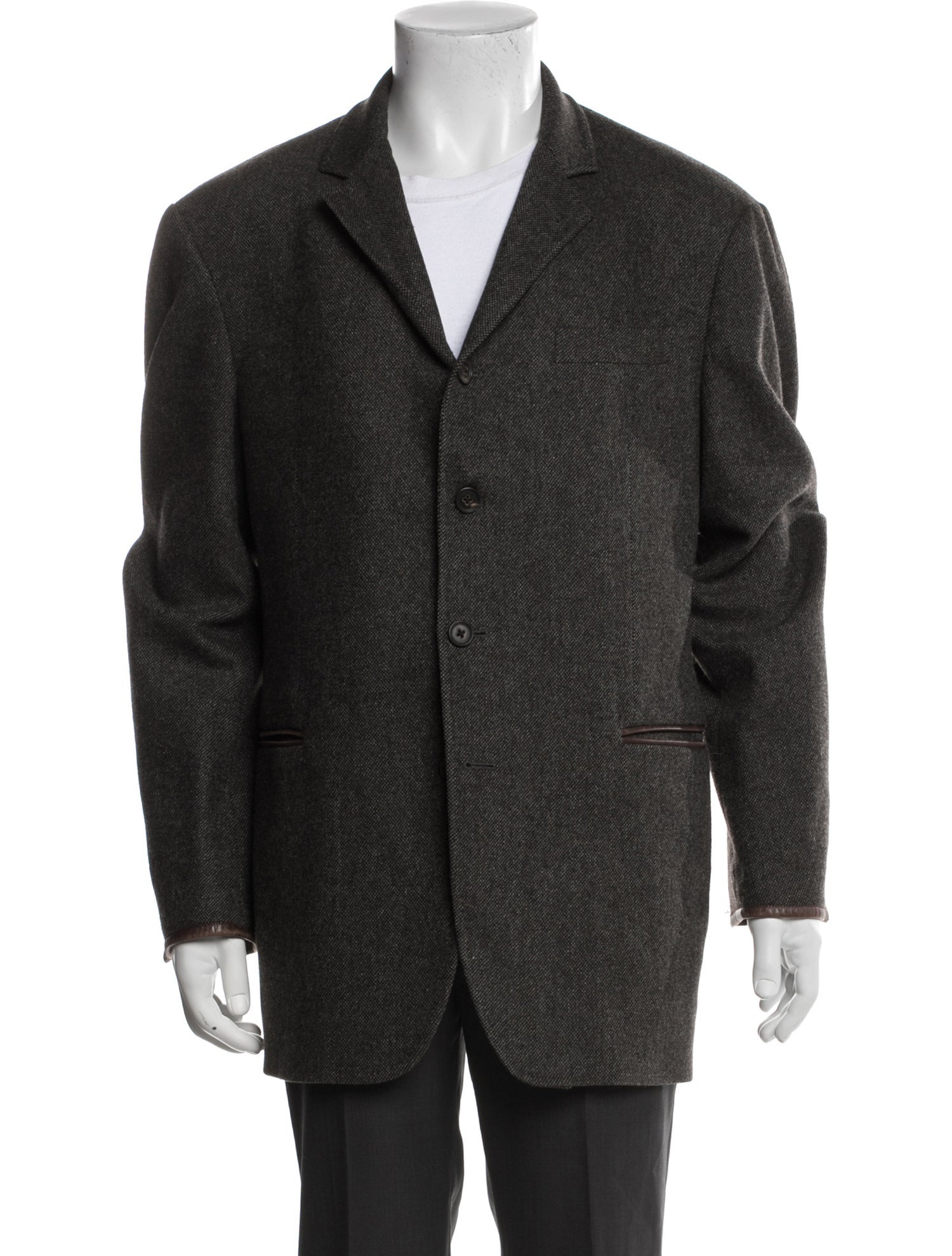 John Varvatos Wool Leather Trim Embellishment Blazer