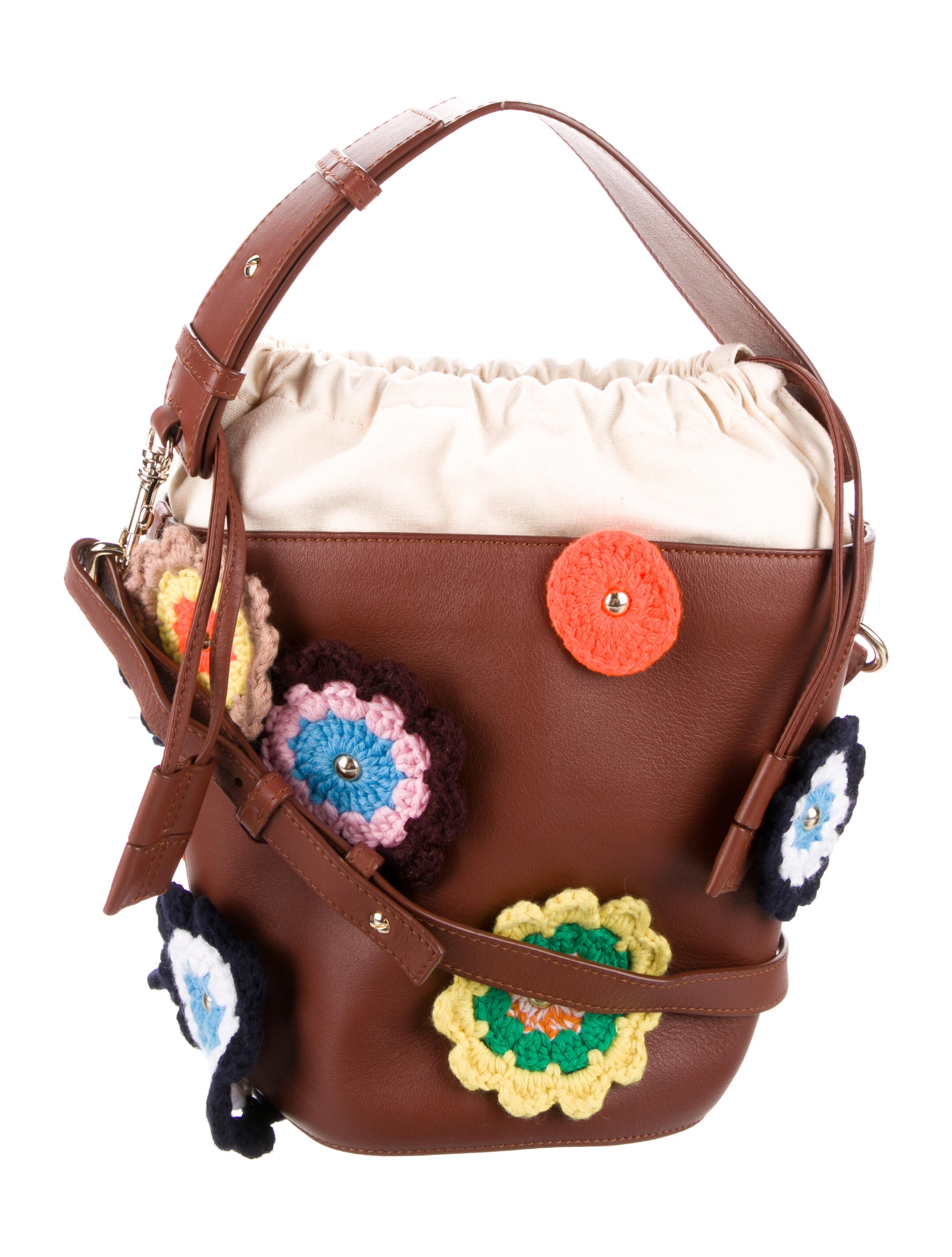 Staud LeatherTrimmed Knit Bucket Bag Neutrals Bucket Bags, Handbags