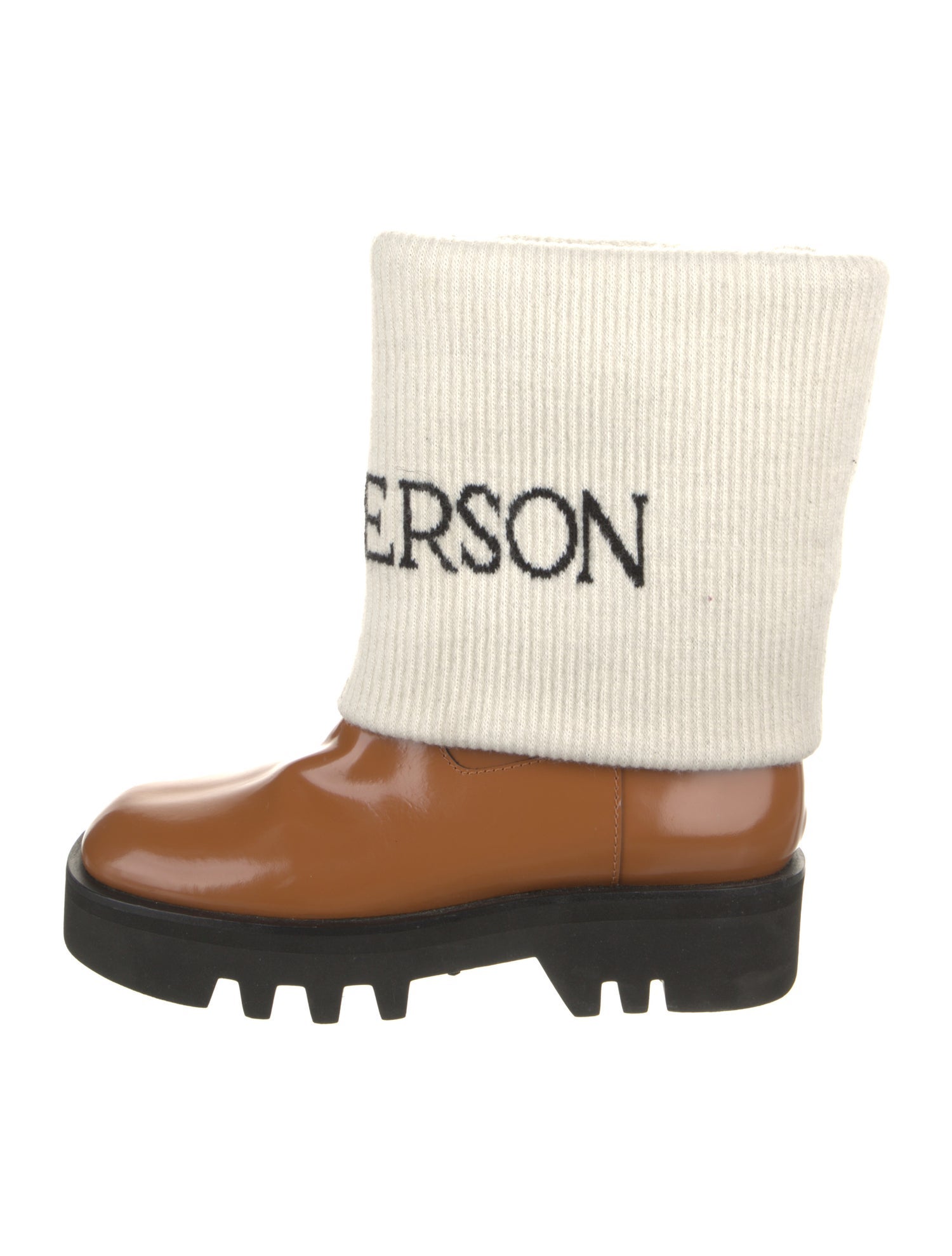 J.W. Anderson Patent Leather Colorblock Pattern Moto Boots