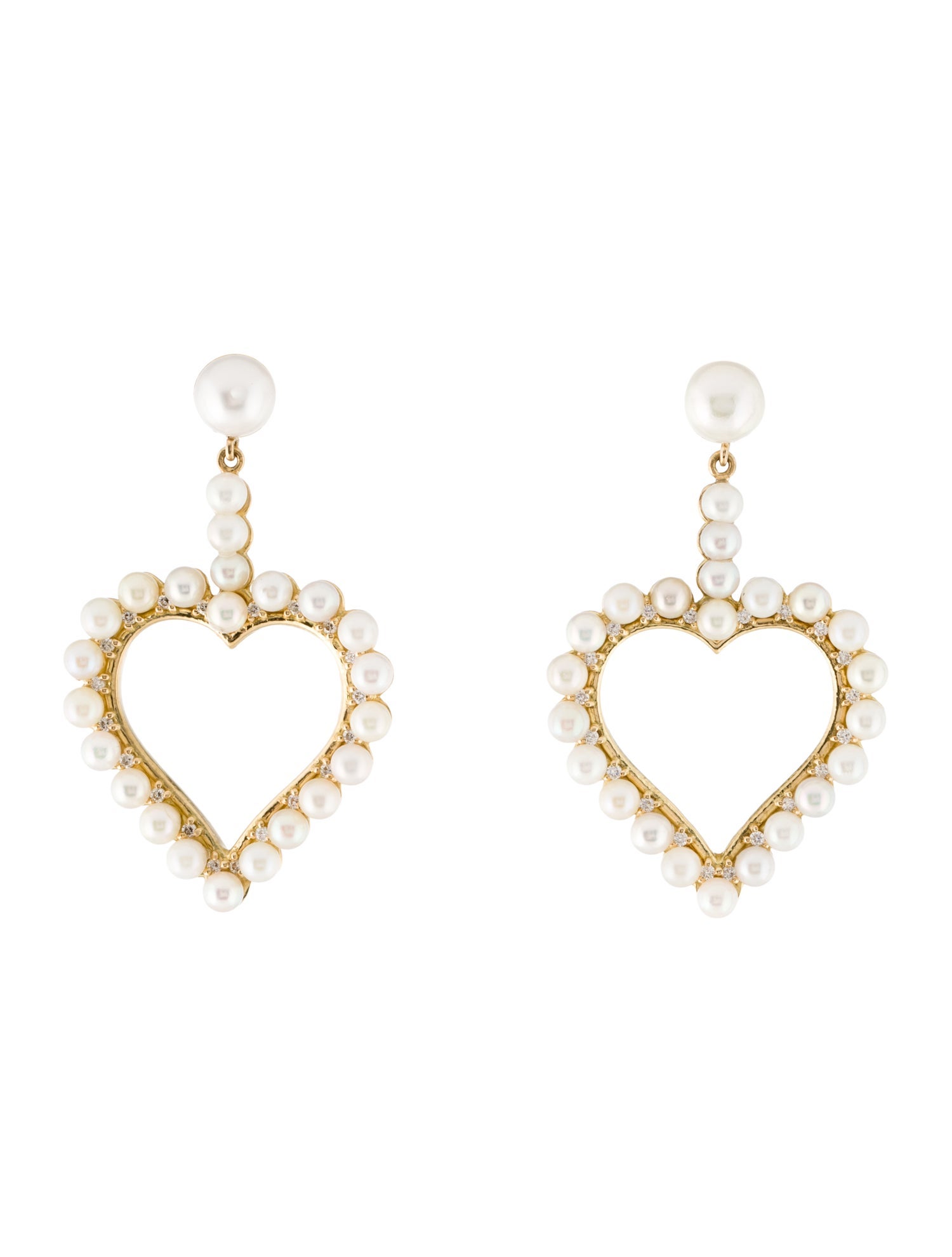 Jamie Wolf 18K Pearl & Diamond Heart Drop Earrings