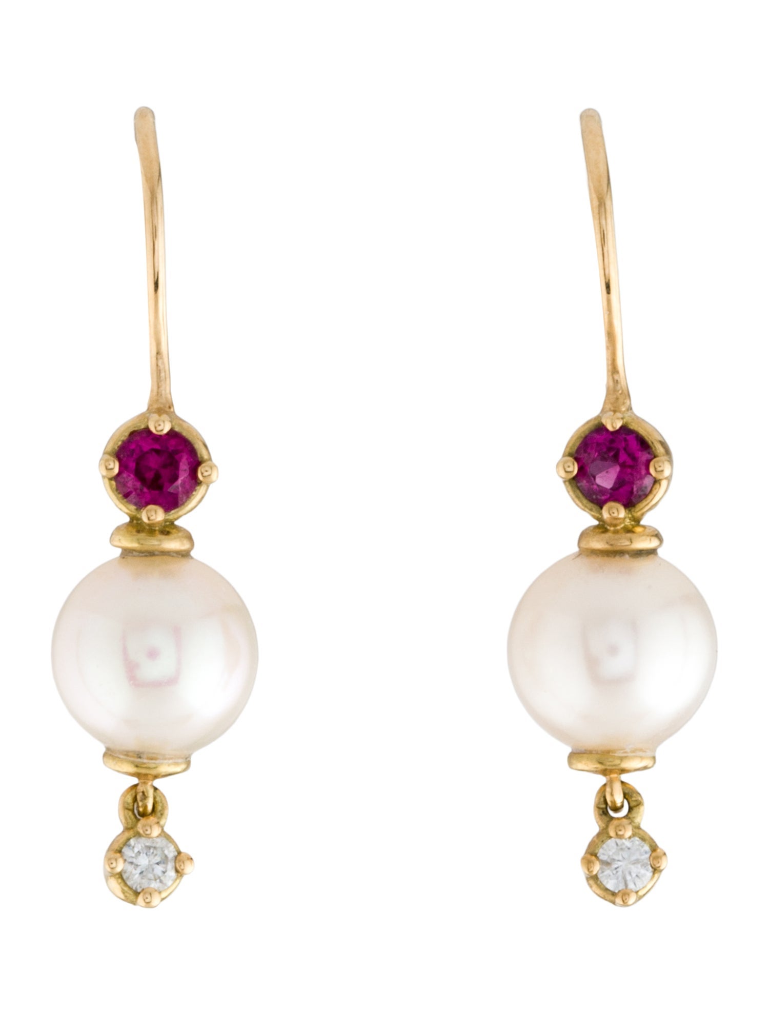 Jamie Wolf 18K Pearl, Ruby & Diamond Drop Earrings