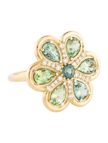Pre-owned Jamie Wolf 18k Diamond & Tourmaline Flower Cocktail Ring In Multi