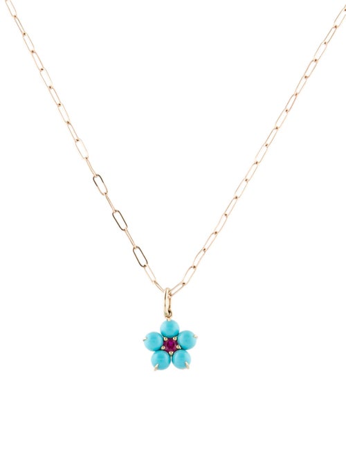 Jane Taylor 14K Ruby & Turquoise Flower Pendant Necklace