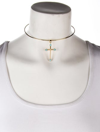 Jennifer Zeuner Blue Stone Choker Pendant Necklace