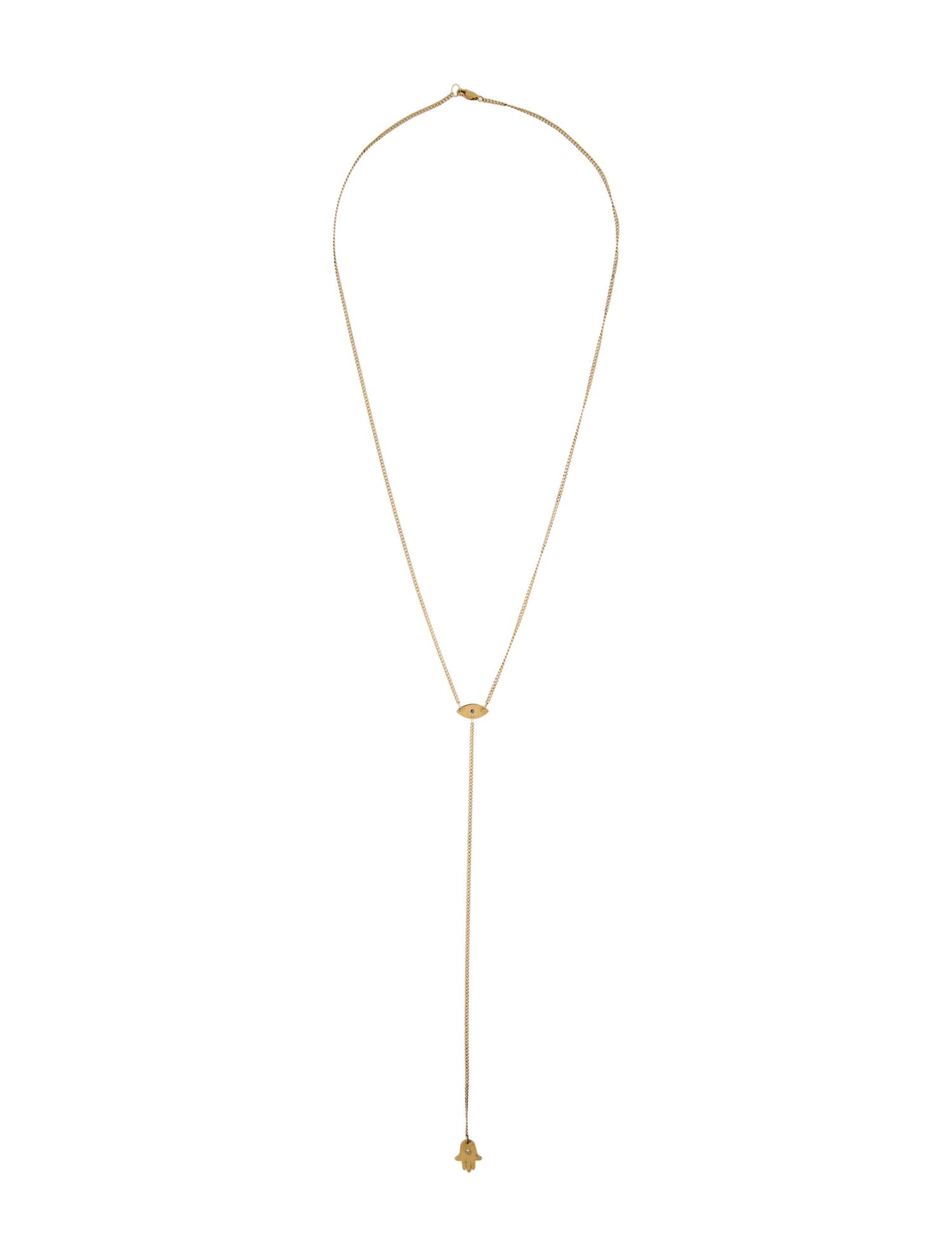 Jennifer Zeuner Diamond & Sapphire Hamsa Evil Eye Lavalier Necklace