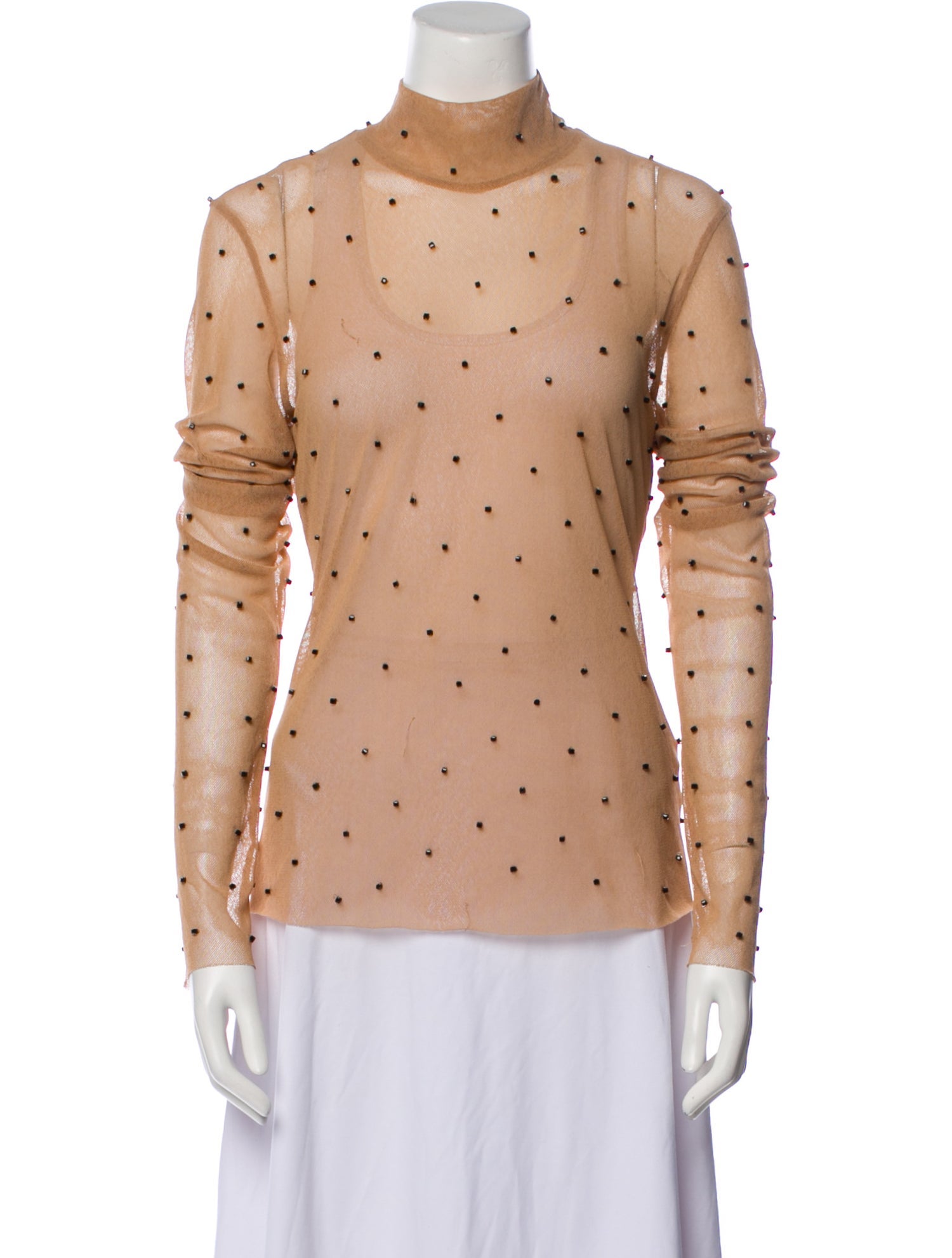 Judy Zhang Polka Dot Print Mock Neck Button-Up Top