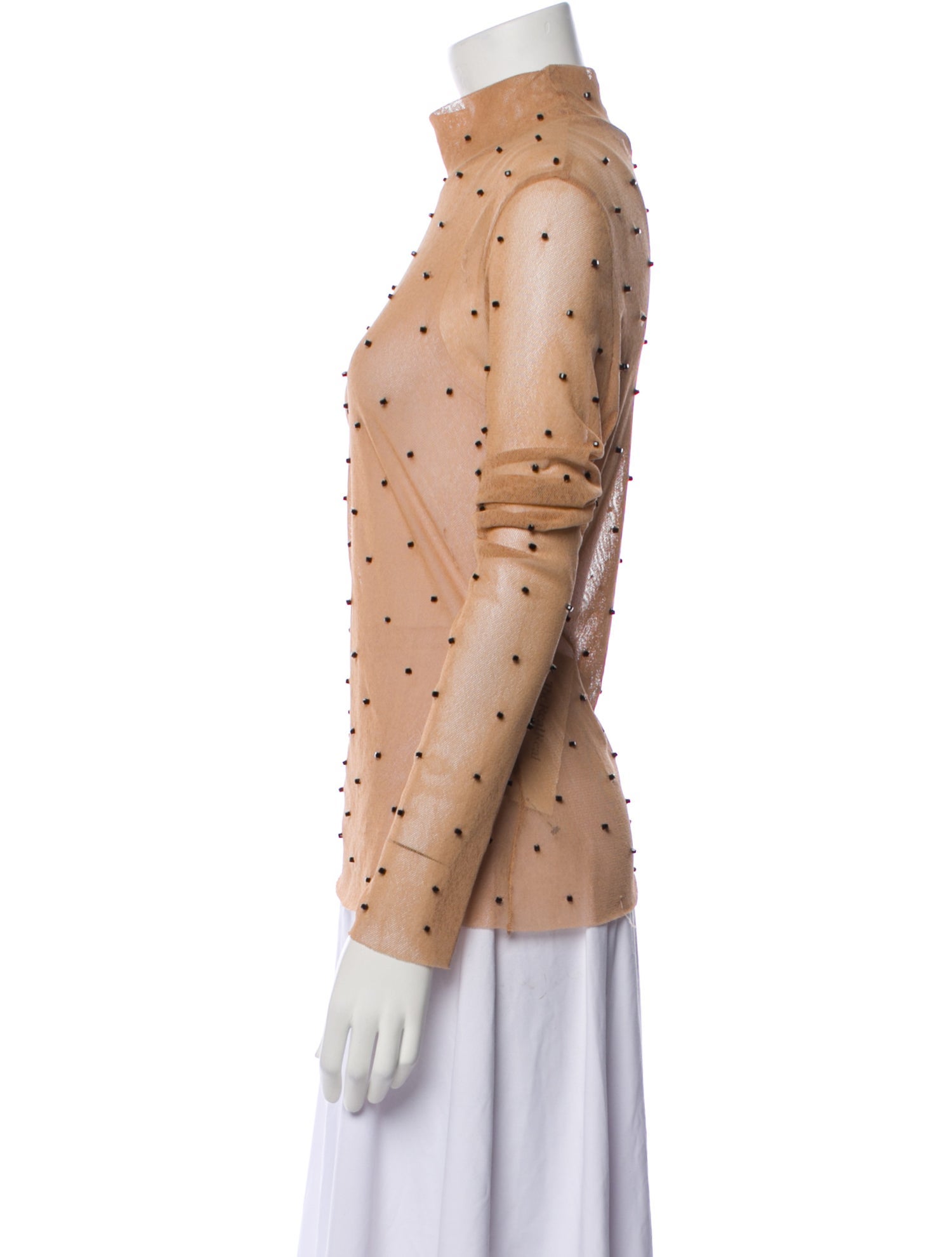 Judy Zhang Polka Dot Print Mock Neck Button-Up Top