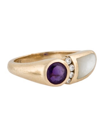 Kabana Band 14K Mother of Pearl, Amethyst & Diamond Ring 7