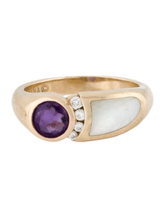 Kabana 14K Mother of Pearl, Amethyst & Diamond Band Ring