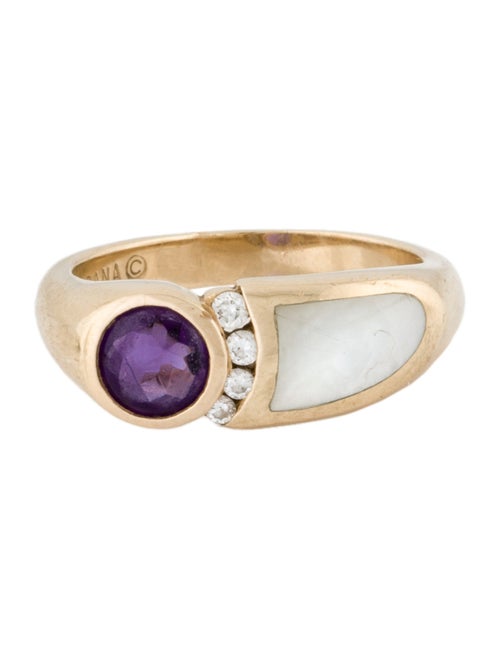 Kabana 14K Mother of Pearl, Amethyst & Diamond Band Ring