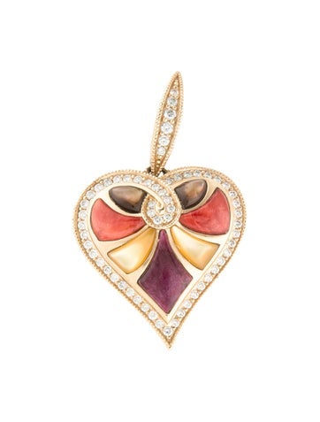 Kabana Pendant Necklace 14K Mother of Pearl, Shell & Diamond Heart