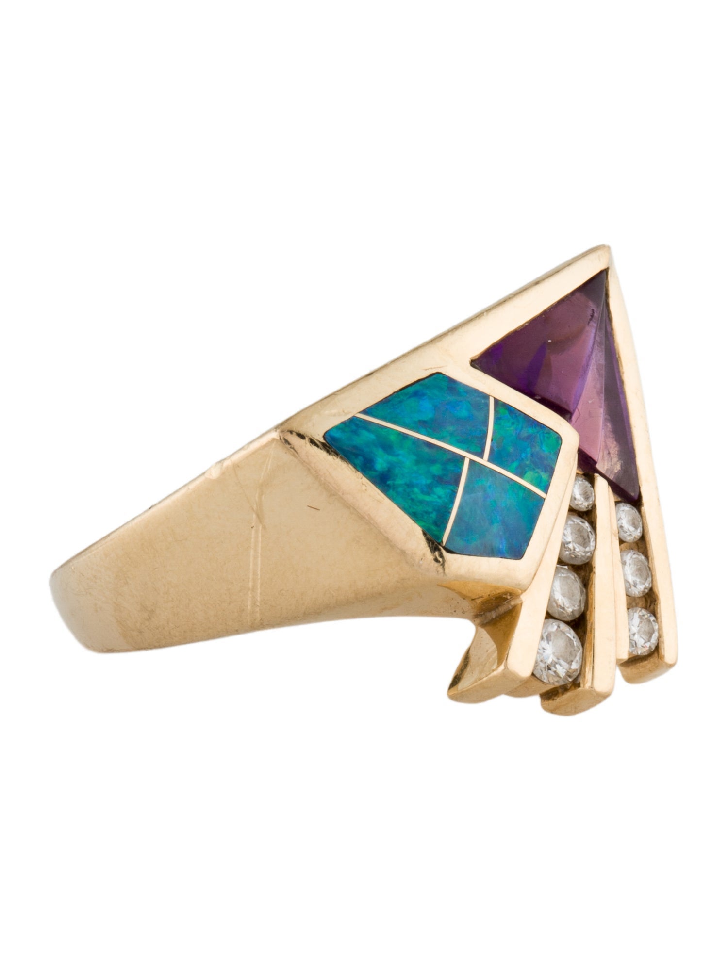 Kabana 14K Opal, Diamond & Amethst Cocktail Ring