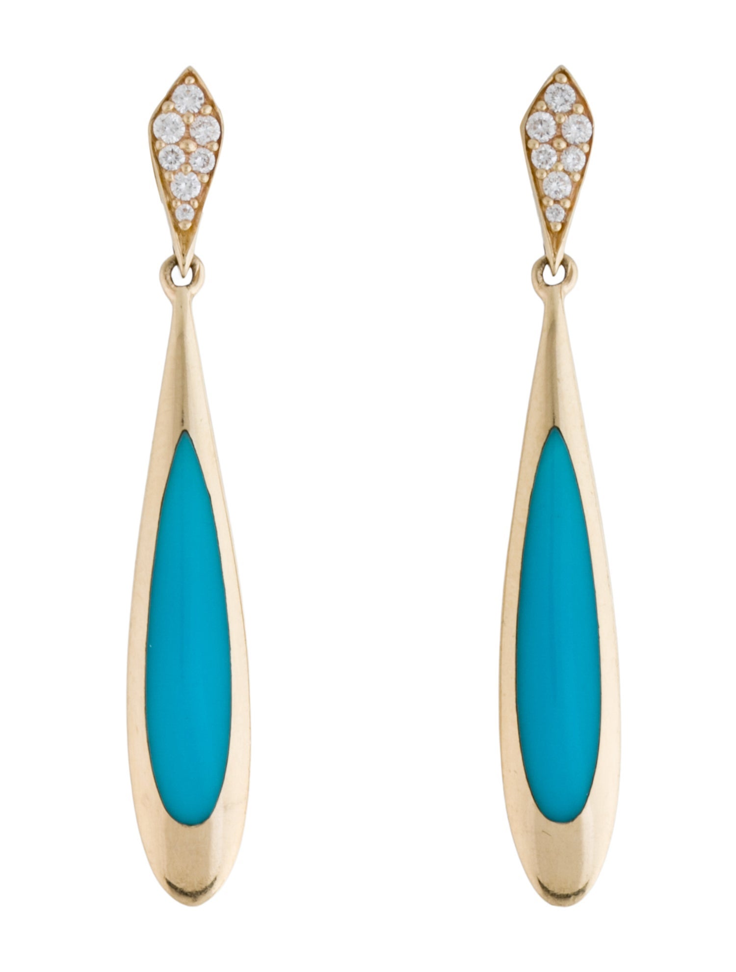 Kabana 14K Turquoise & Diamond Long Tear Drop Earrings