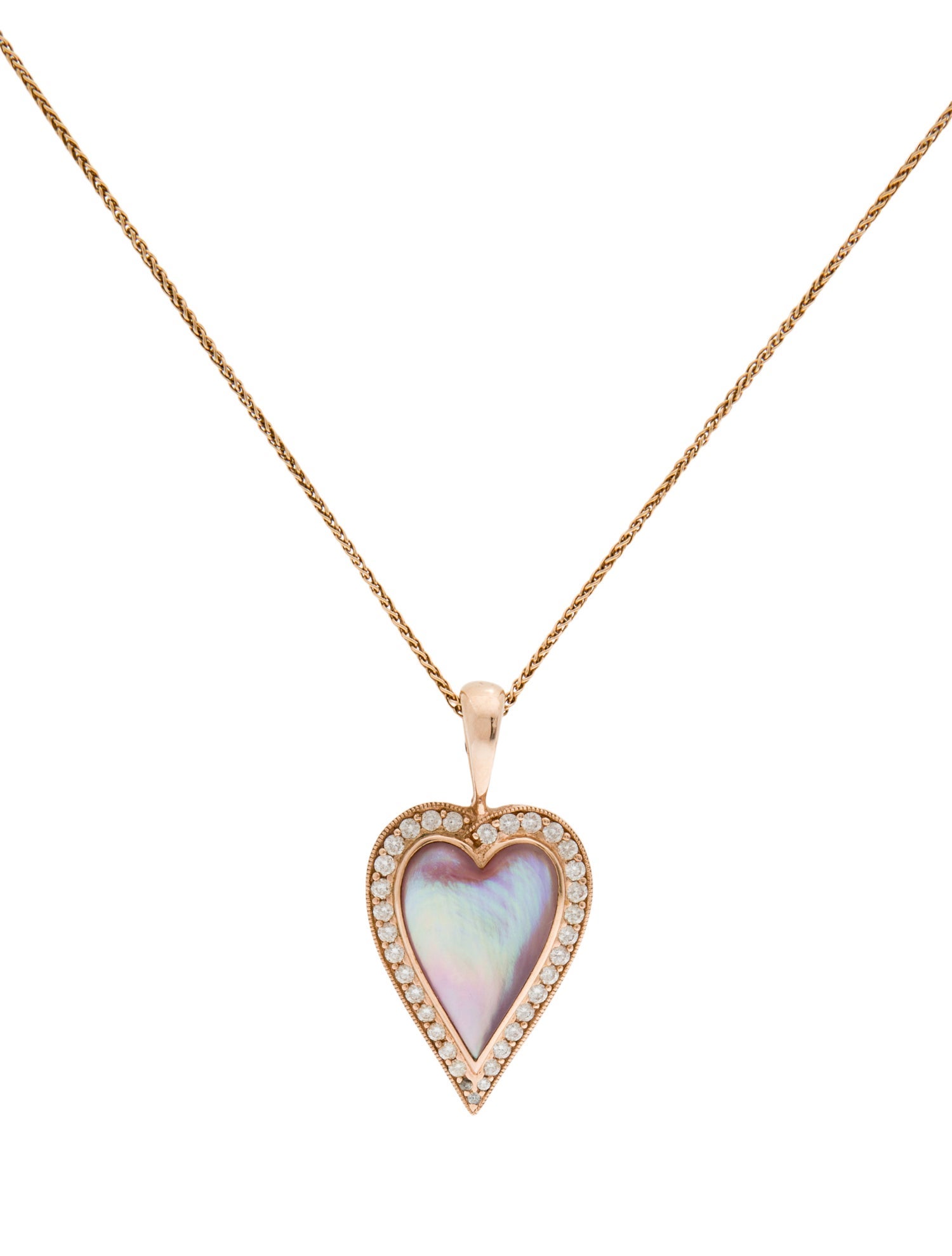 Kabana 18K Mother of Pearl & Diamond Heart Pendant Necklace