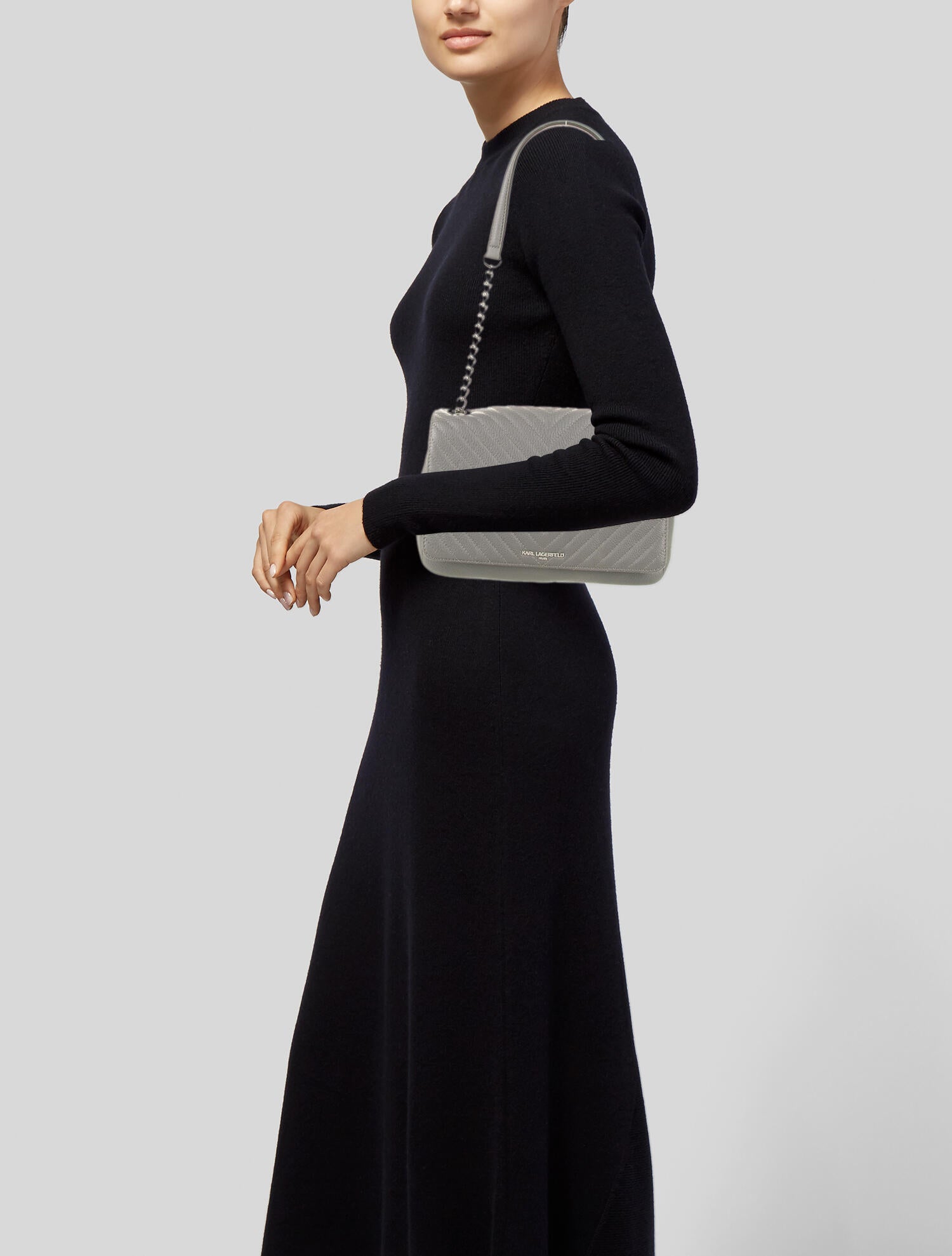 Karl Lagerfeld Quilted Leather Shoulder Bag Grey Shoulder Bags