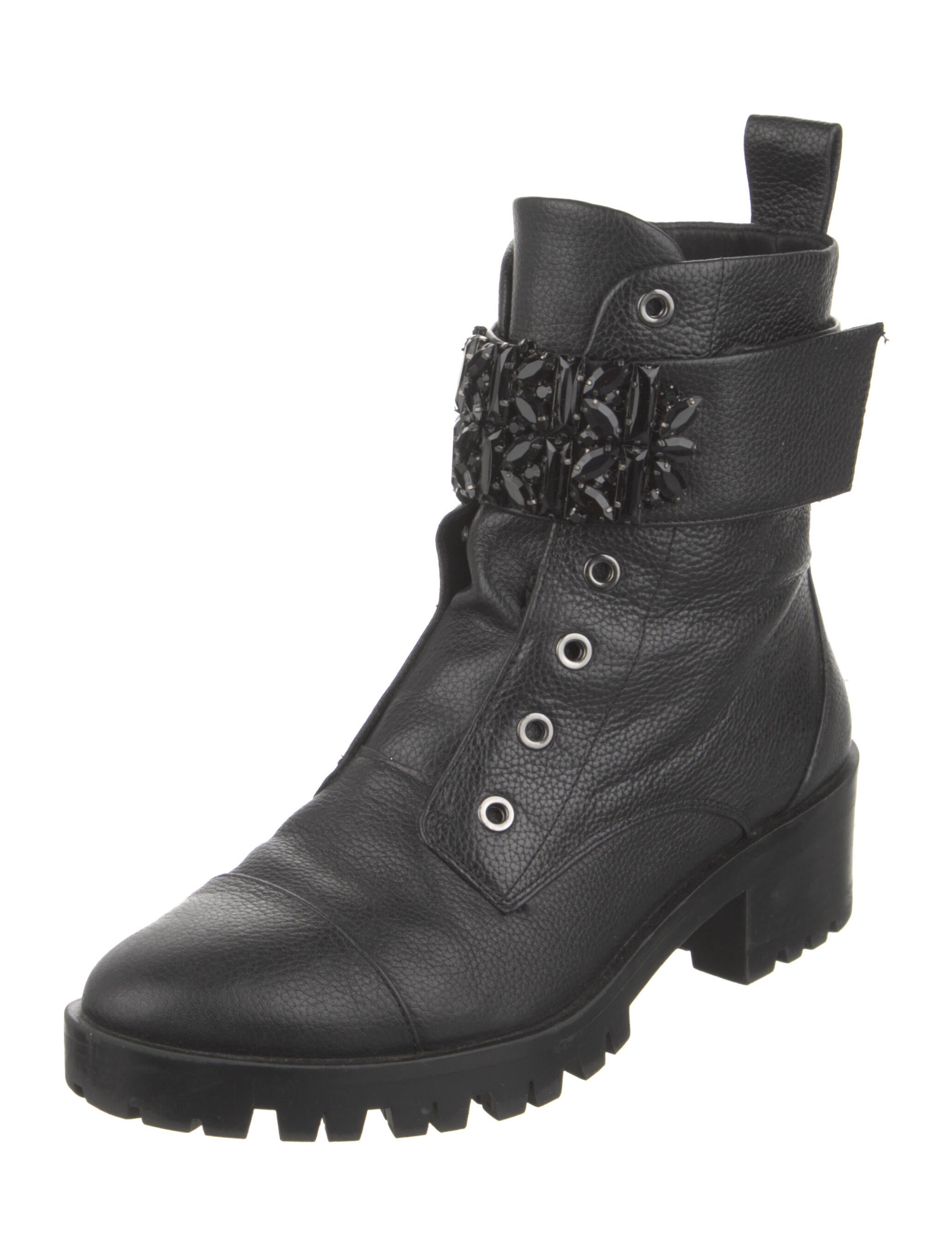 Karl Lagerfeld Pippa Leather Combat Boots Black Boots, Shoes