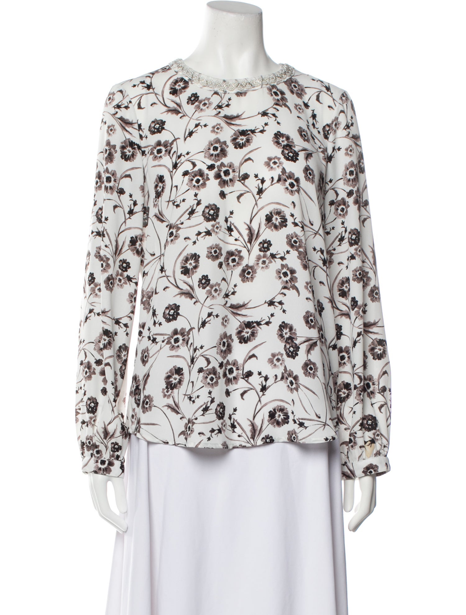Karl Lagerfeld Floral Print Crew Neck Blouse