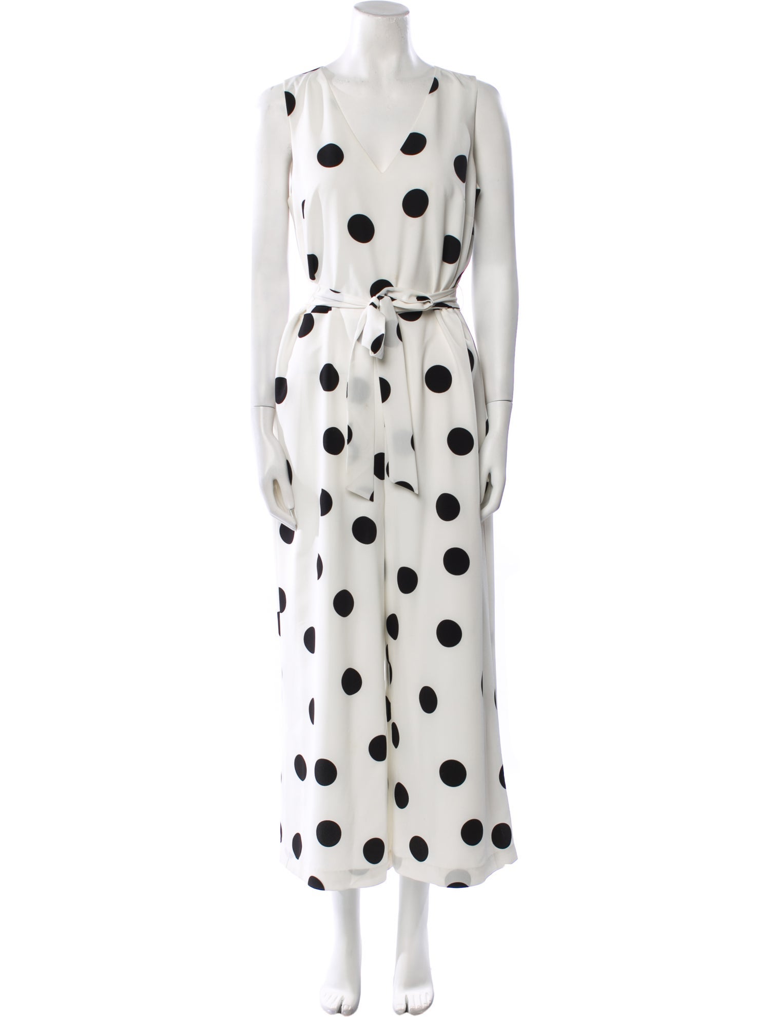 Karl Lagerfeld Polka Dot Print V-Neck Jumpsuit
